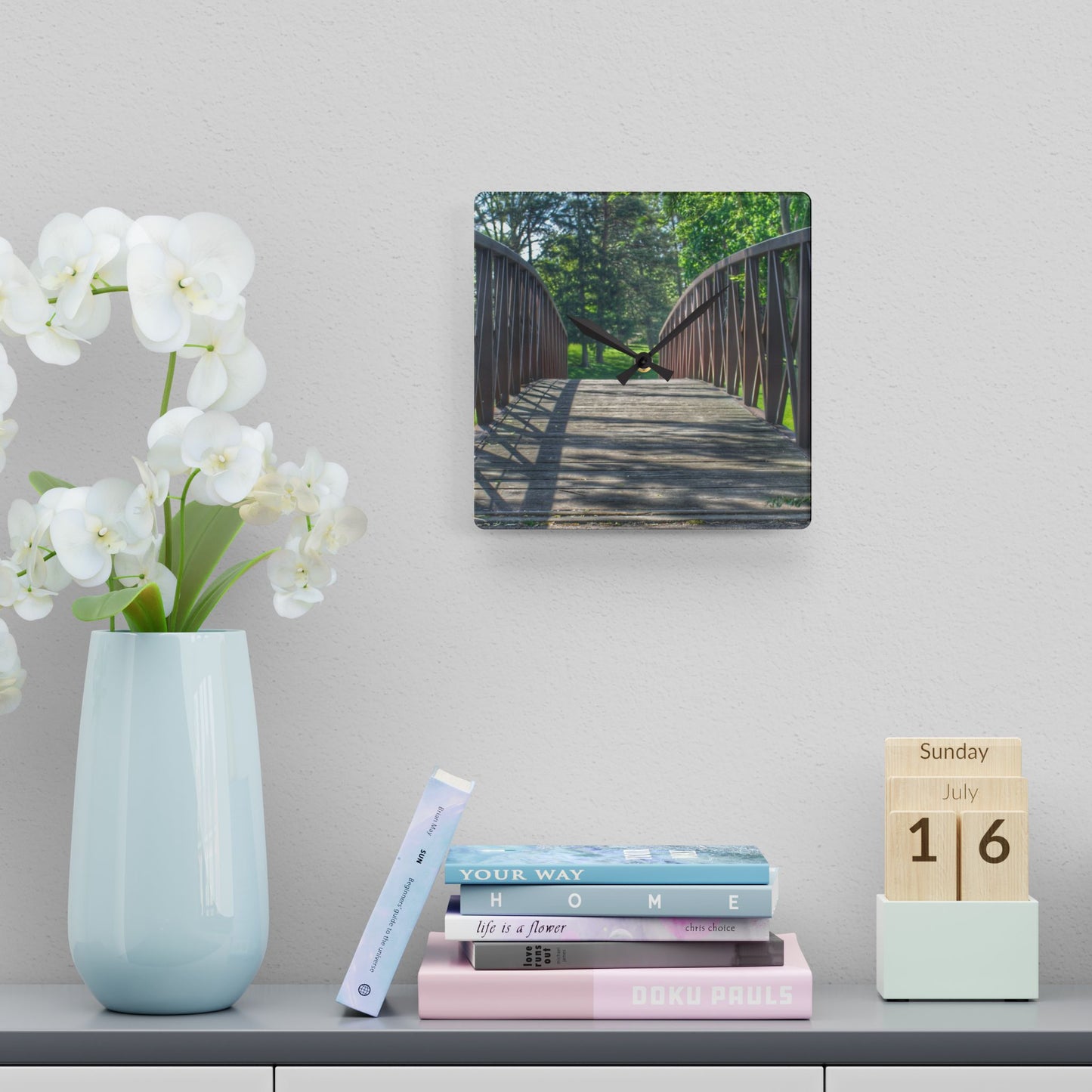 U R There Photography Cramton Park Kiwanis Bridge Rustic Farmhouse Wall Clock