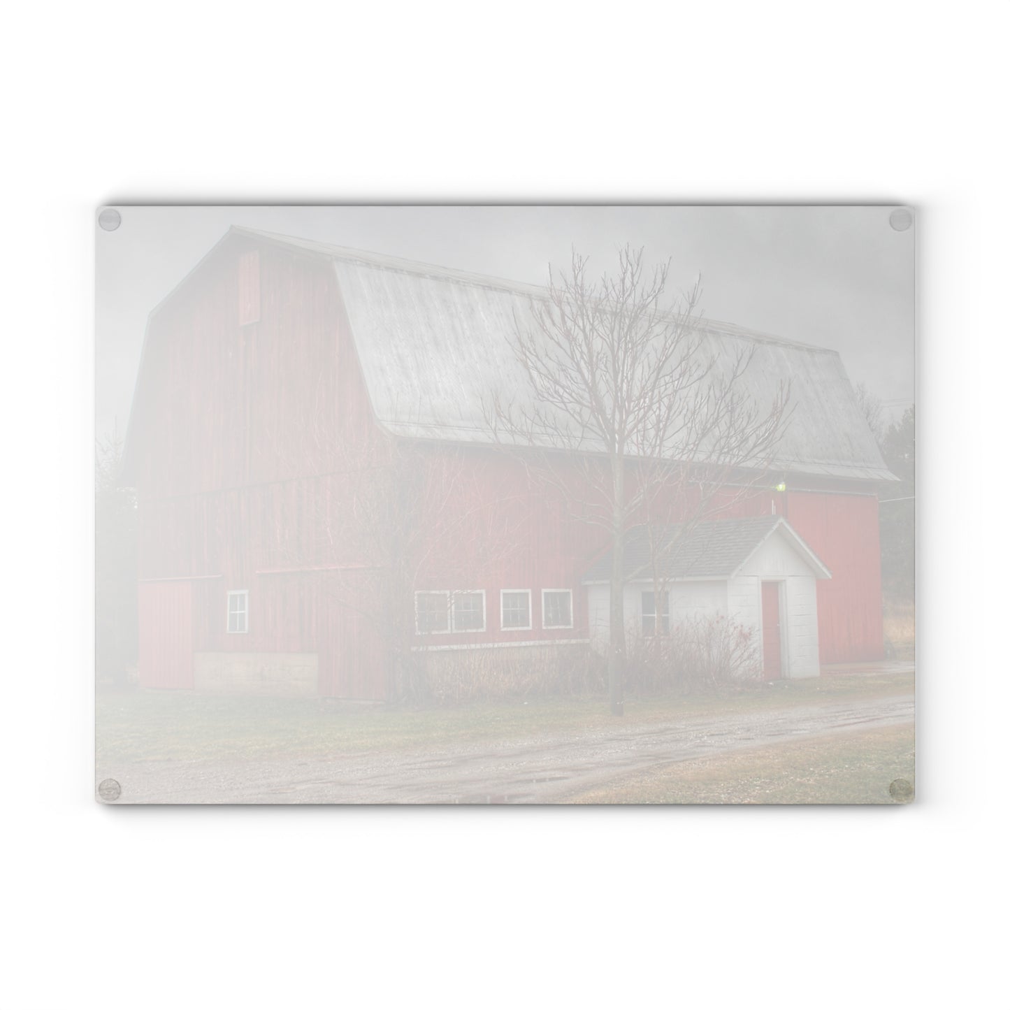 U R There Photography Bray Road Red II Rustic Farmhouse Tempered-Glass Cutting Board