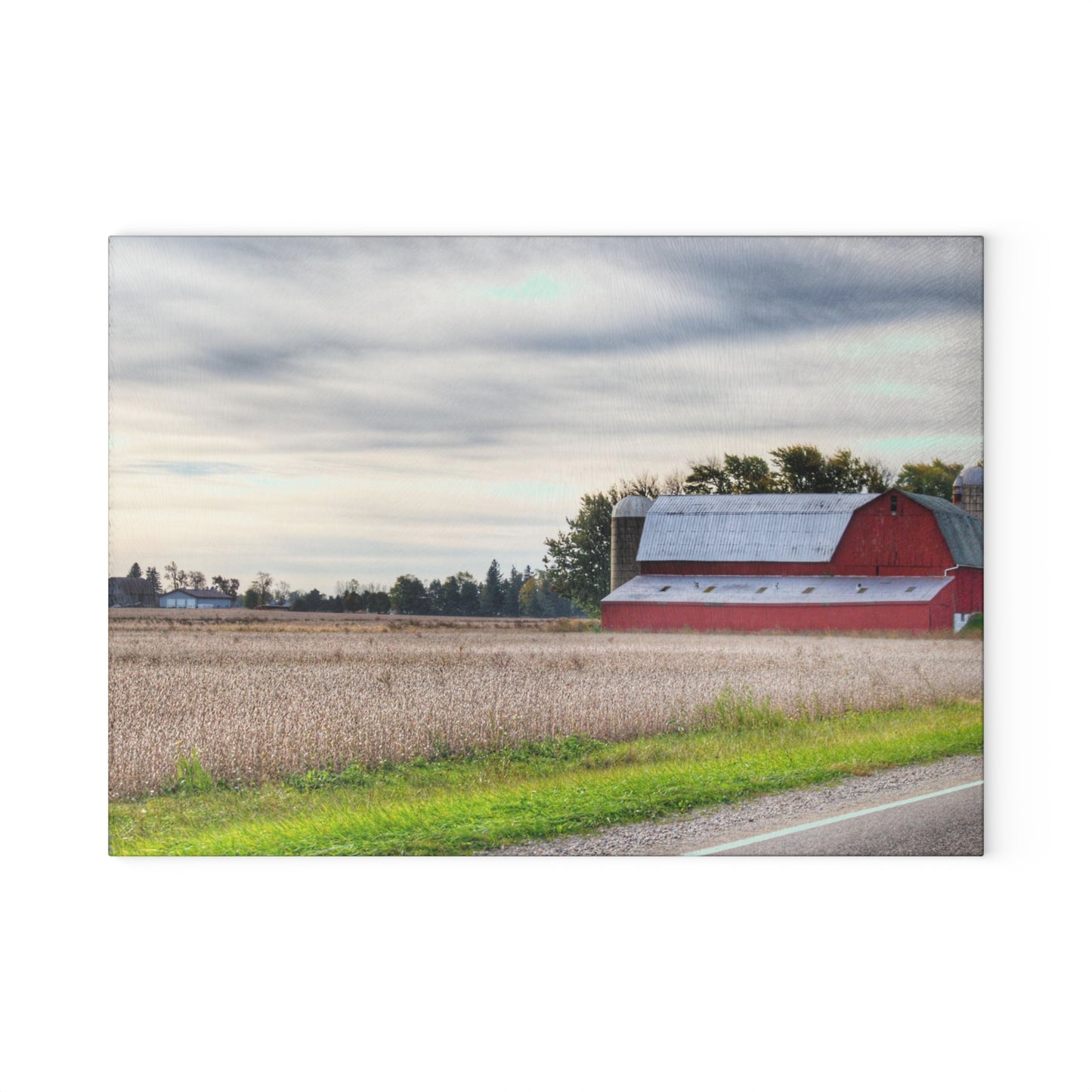 U R There Photography Brown City Red II Rustic Farmhouse Tempered-Glass Cutting Board
