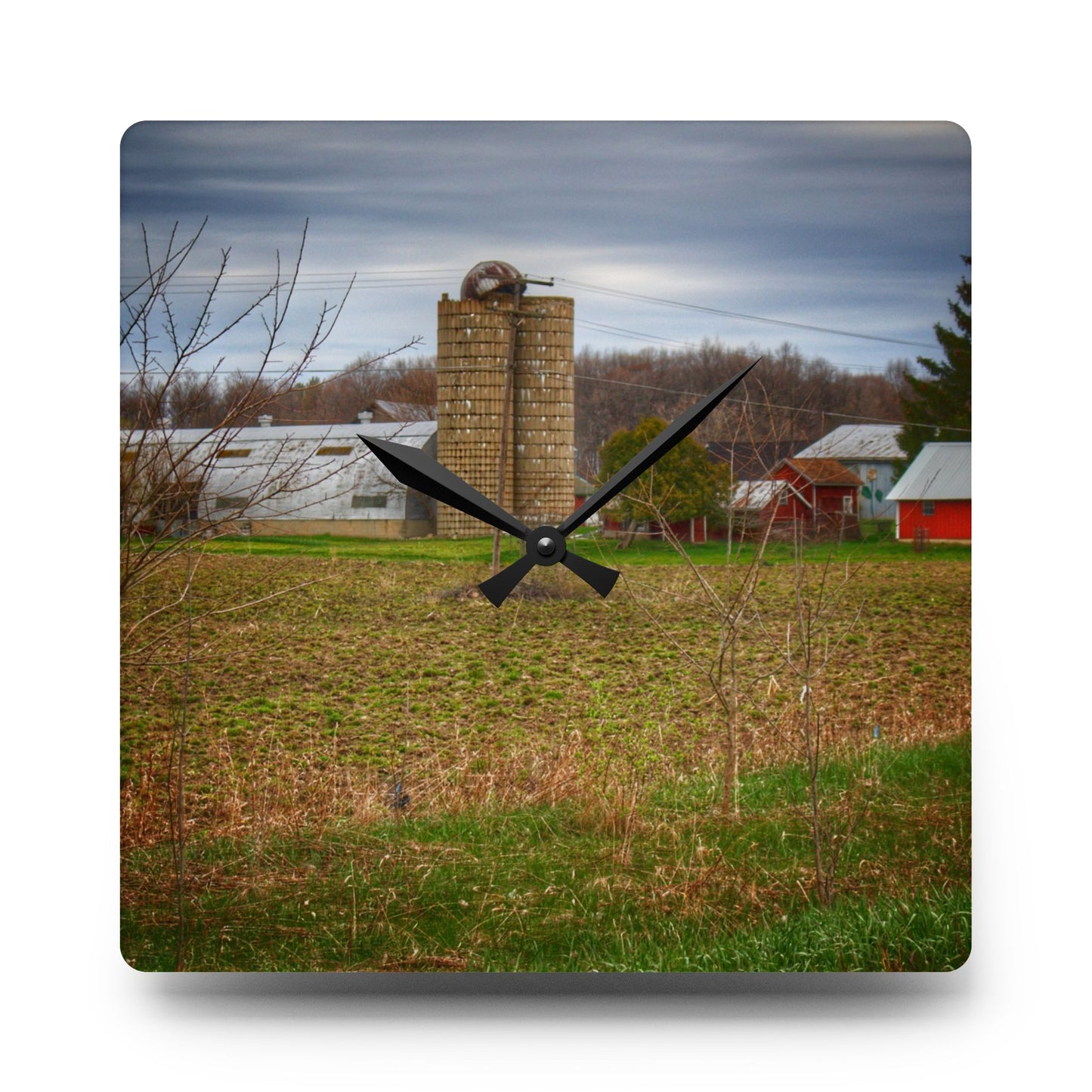 U R There Photography Fostoria Road Quonset Rustic Farmhouse Acrylic Analog Wall Clock