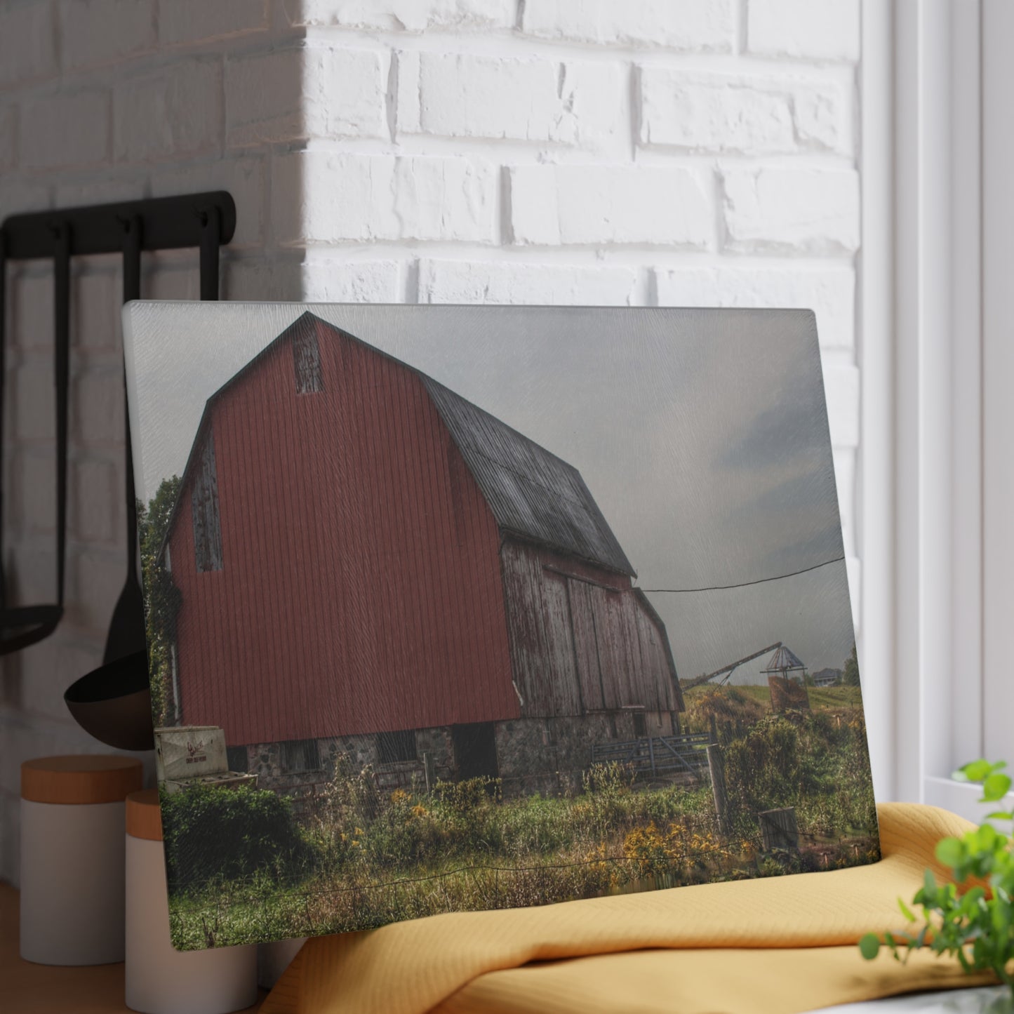 U R There Photography Roadside Stone Red Rustic Farmhouse Tempered-Glass Cutting Board