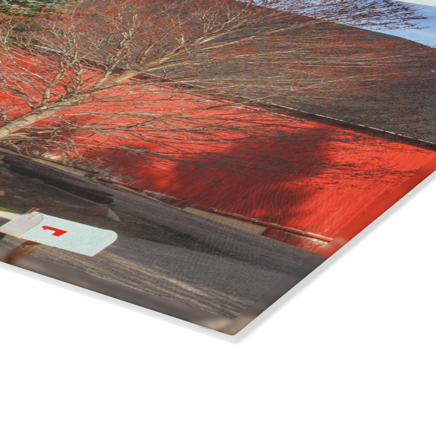U R There Photography West Sutton Road Red Rustic Farmhouse Tempered-Glass Cutting Board