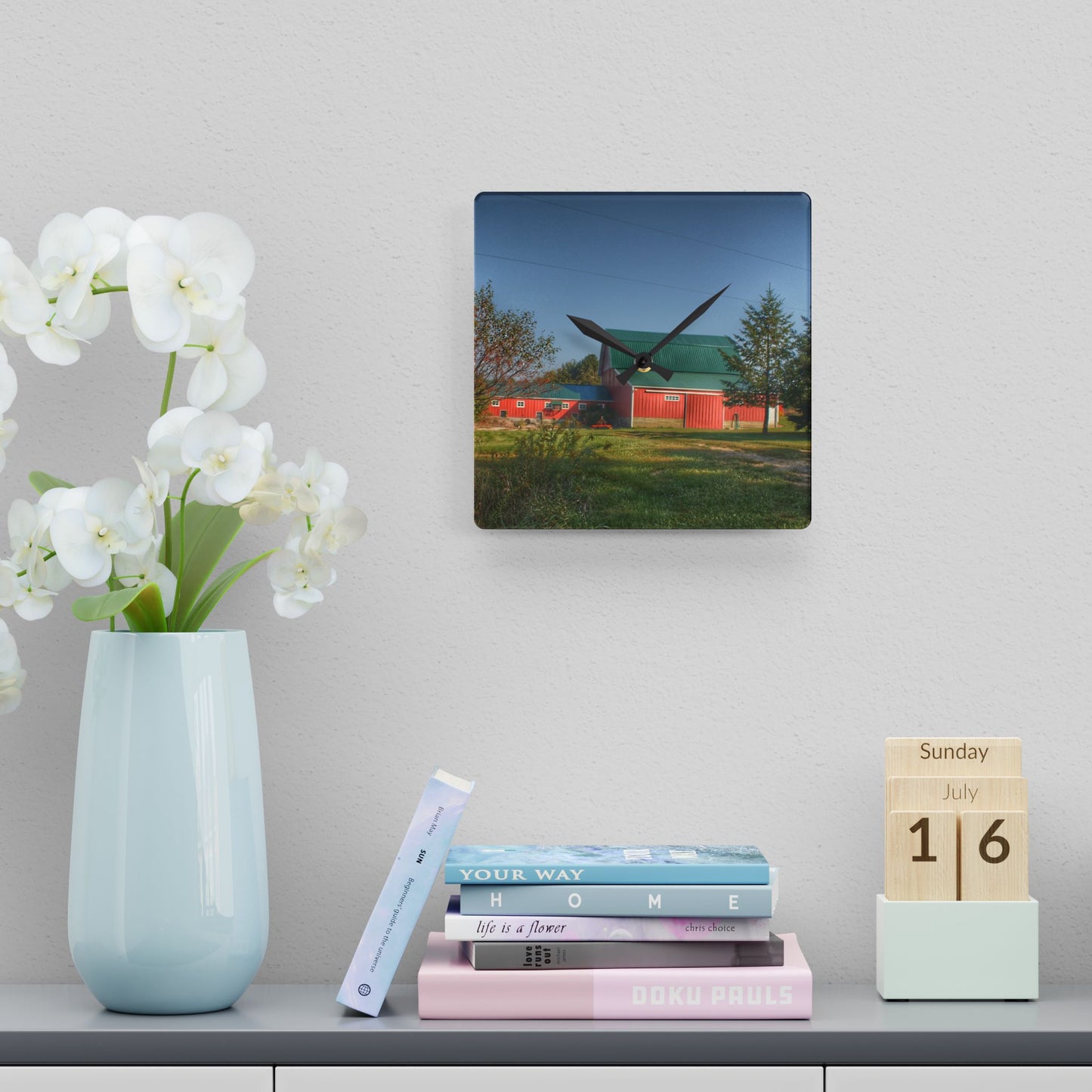 U R There Photography Modern Red II Rustic Farmhouse Acrylic Analog Wall Clock