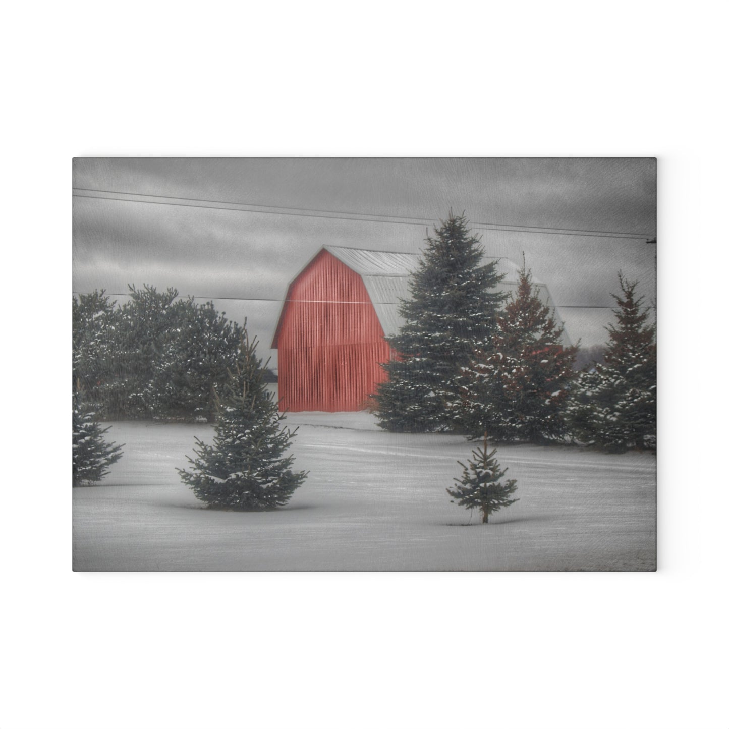 U R There Photography Vernor Road Red II Rustic Farmhouse Tempered-Glass Cutting Board