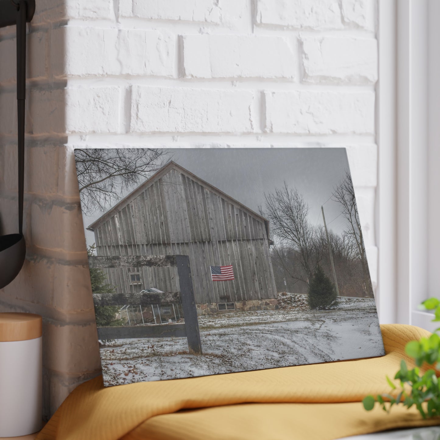 U R There Photography Sutton Road Patriot Grey I Rustic Farmhouse Tempered-Glass Cutting Board