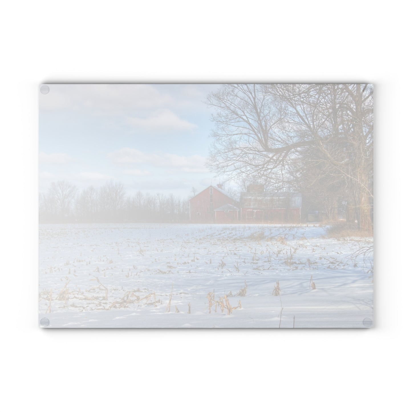 U R There Photography Across Barnes Road Frozen Cornfield Rustic Farmhouse Tempered-Glass Cutting Board
