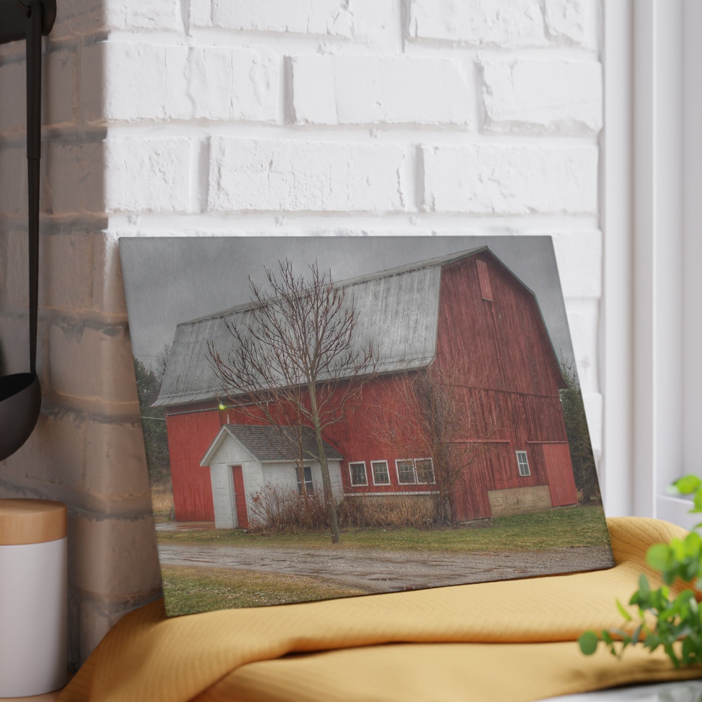 U R There Photography Bray Road Red II Rustic Farmhouse Tempered-Glass Cutting Board