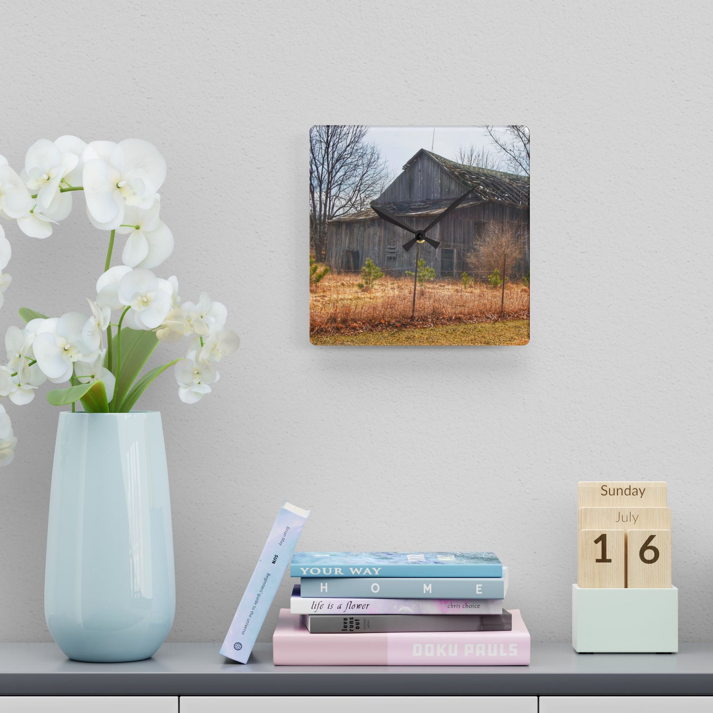 U R There Photography Leix Road Forgotten Grey I Rustic Farmhouse Acrylic Analog Wall Clock