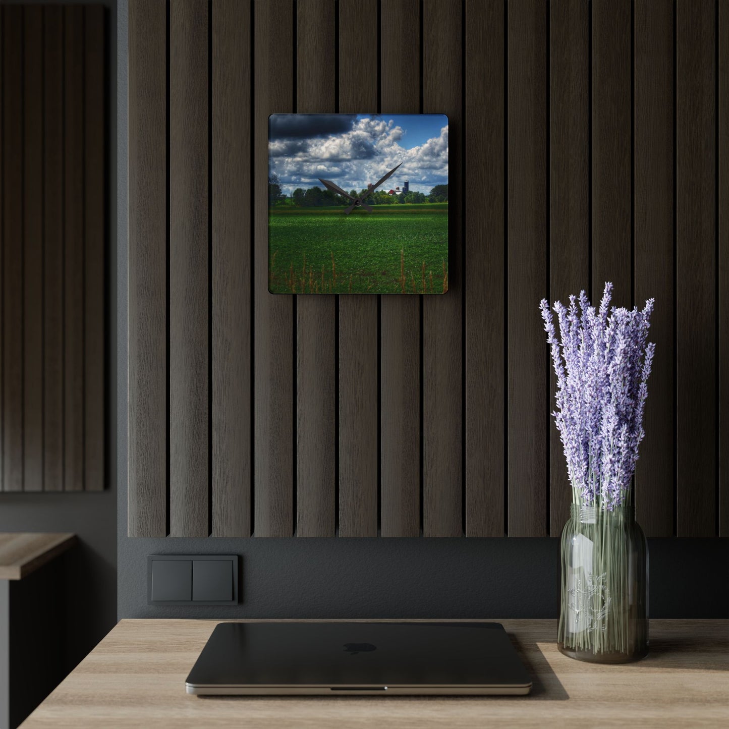 U R There Photography Farm from a Distance Rustic Farmhouse Acrylic Analog Wall Clock