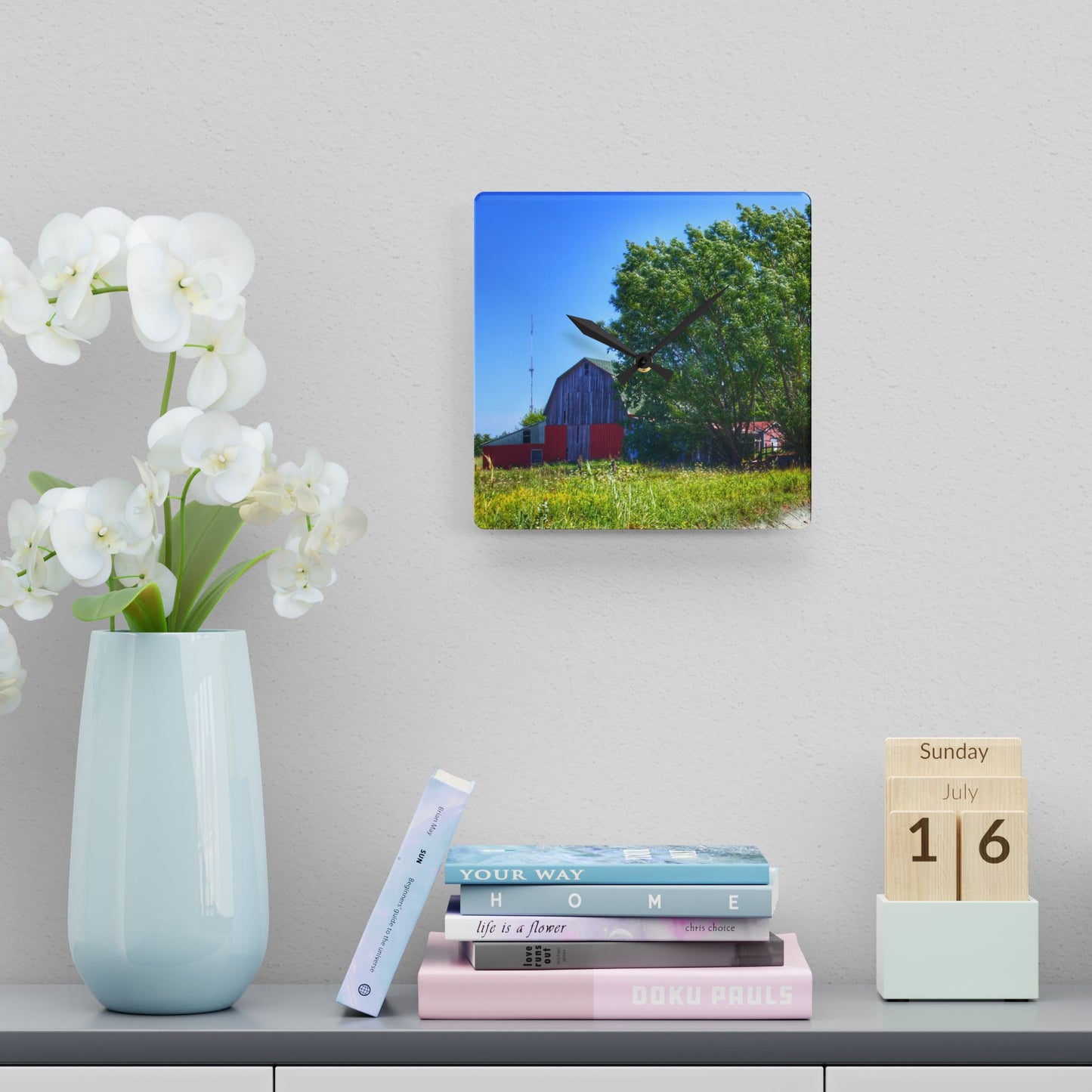 U R There Photography East Farrand Grey Rustic Farmhouse Acrylic Analog Wall Clock