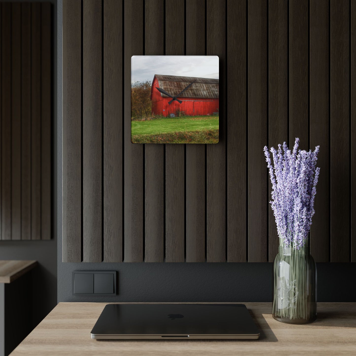 U R There Photography Oak Road Barber Barn I Rustic Farmhouse Acrylic Analog Wall Clock