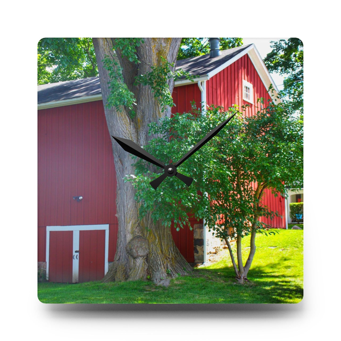 U R There Photography Court Street City Red Rustic Farmhouse Acrylic Analog Wall Clock