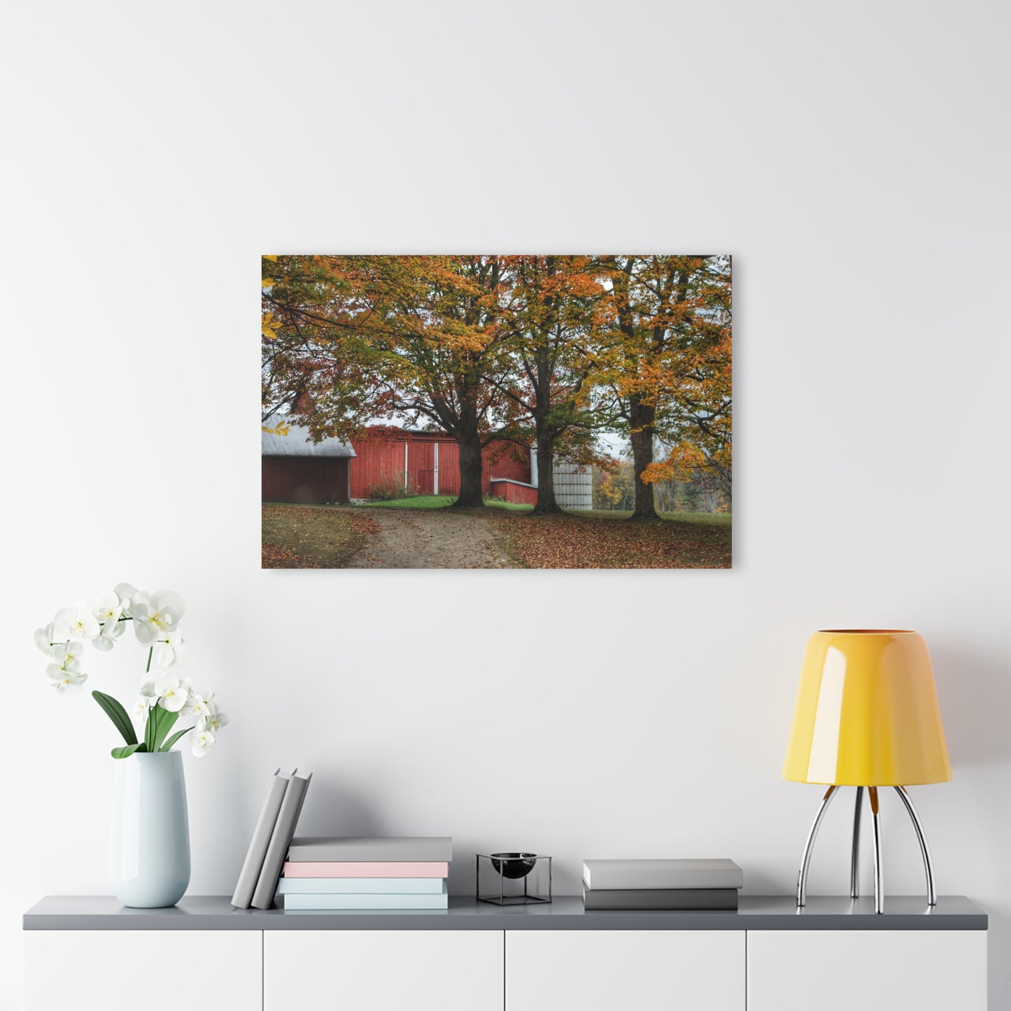 U R There Photography Brown Road Red in the Fall Rustic Farmhouse Acrylic Wall Print