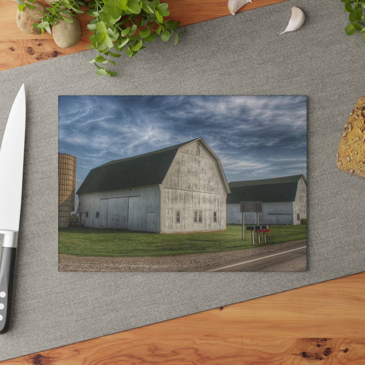 U R There Photography Richardson Road White Duo Rustic Farmhouse Tempered-Glass Cutting Board