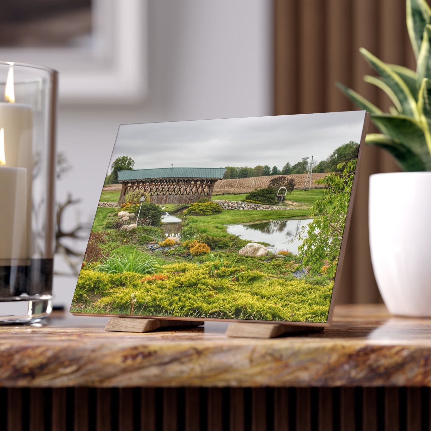 U R There Photography Bridge of Summers Road II Rustic Farmhouse Decorative Ceramic Tile 6" × 8" Matte