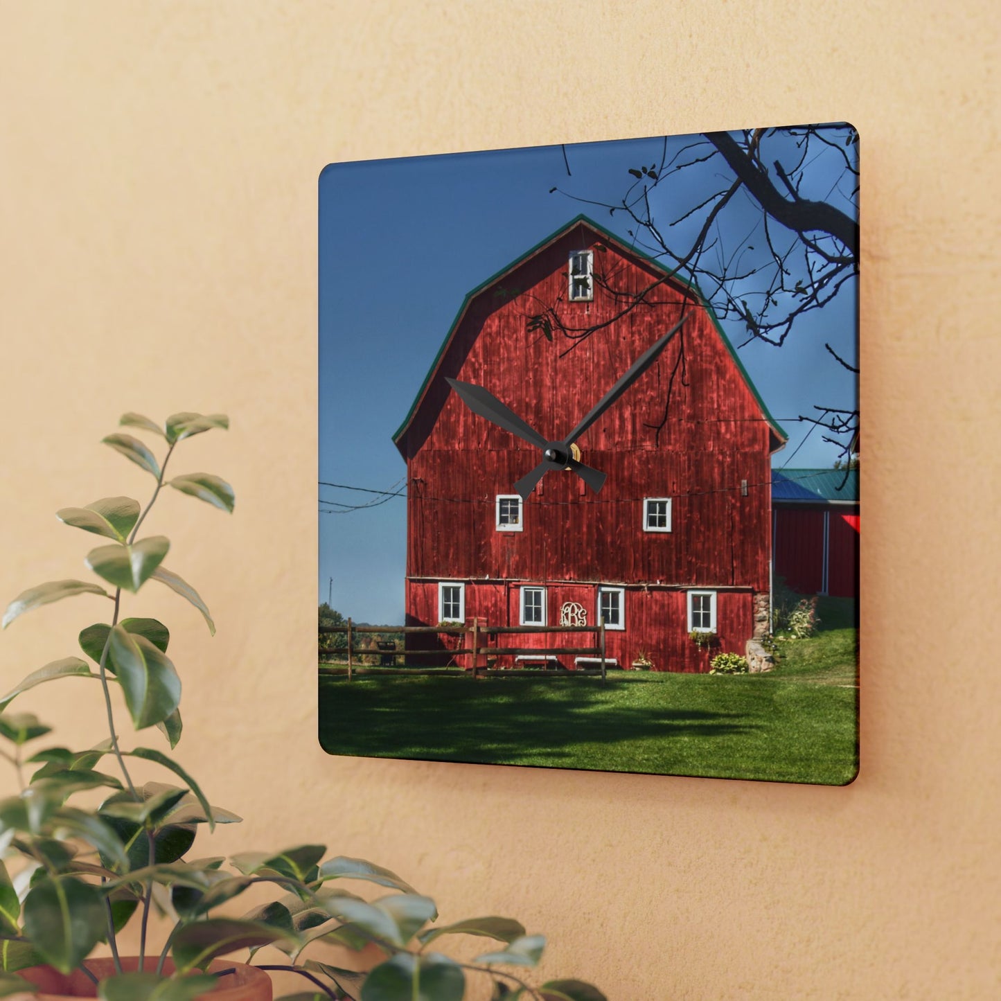 U R There Photography Gardner Road Red II Rustic Farmhouse Acrylic Analog Wall Clock