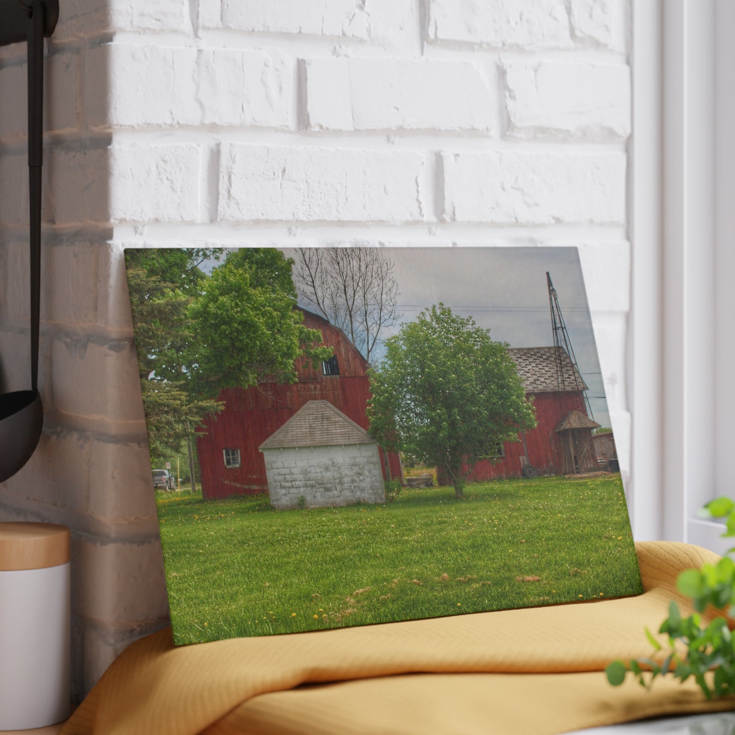 U R There Photography Roods Lake Road Red I Rustic Farmhouse Tempered-Glass Cutting Board