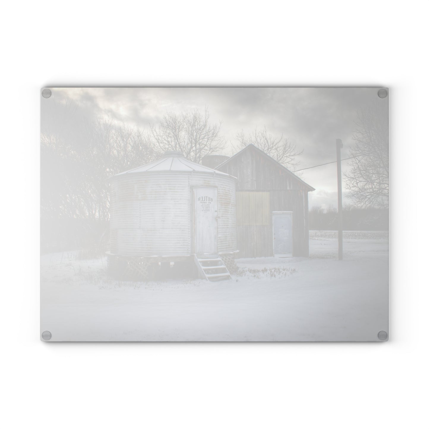 U R There Photography Vassar Silo and Shack Rustic Farmhouse Tempered-Glass Cutting Board