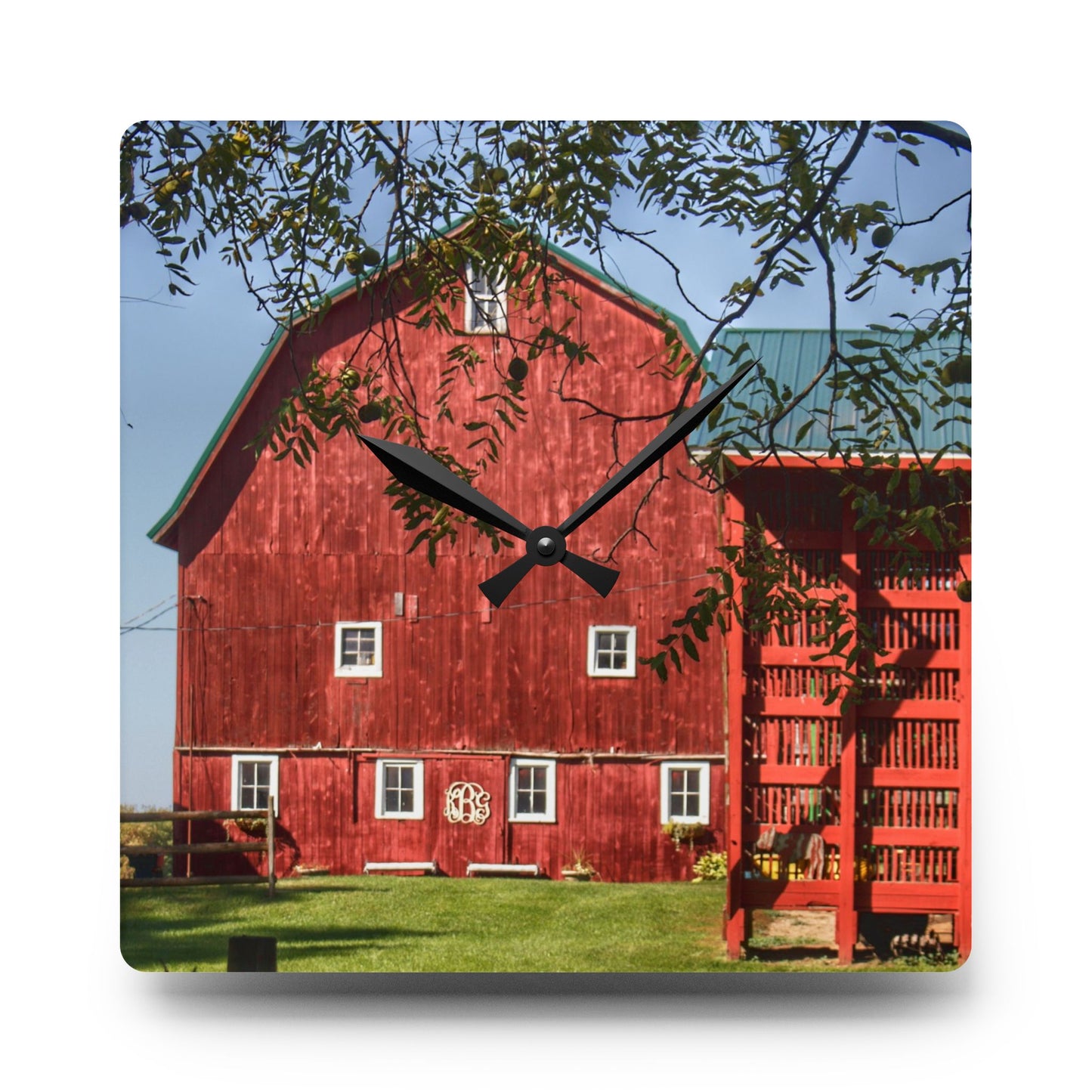 U R There Photography Gardner Road Red I Rustic Farmhouse Acrylic Analog Wall Clock