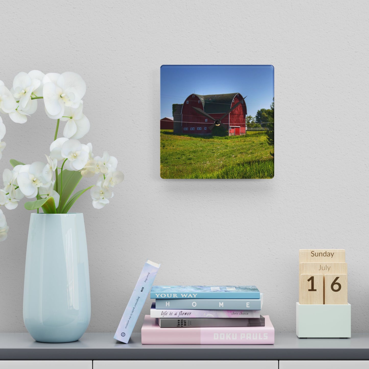 U R There Photography Hegal Road Red Rustic Farmhouse Acrylic Analog Wall Clock