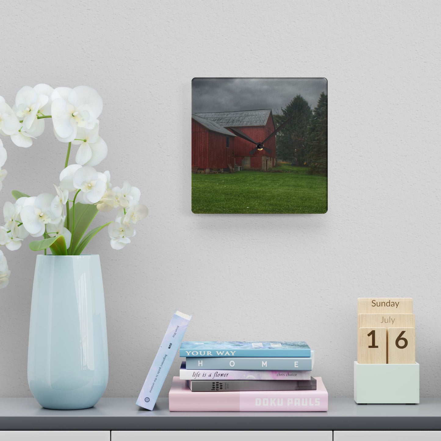 U R There Photography Bowers Road Red II Rustic Farmhouse Acrylic Analog Wall Clock