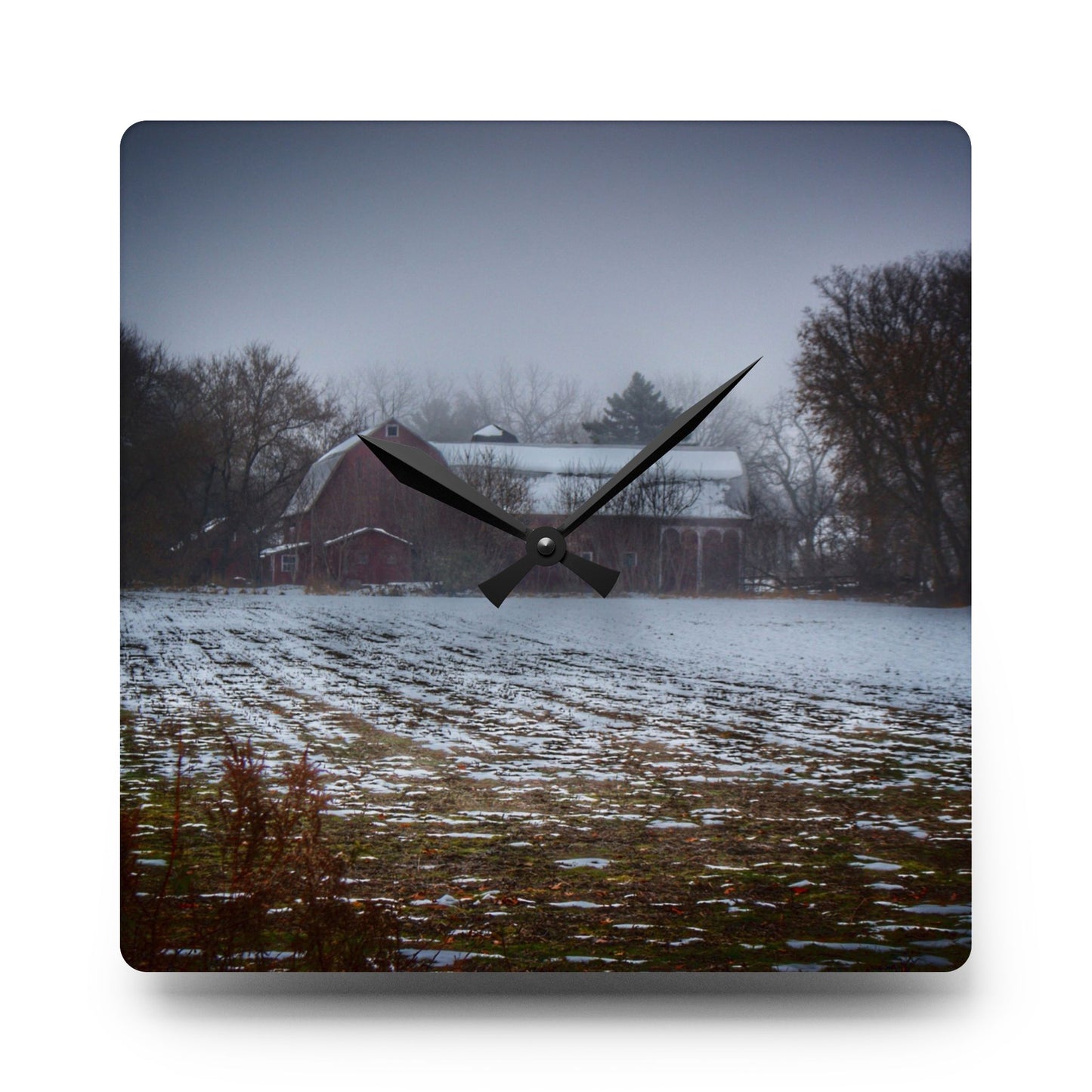 U R There Photography Holmes Road Red III Rustic Farmhouse Acrylic Analog Wall Clock