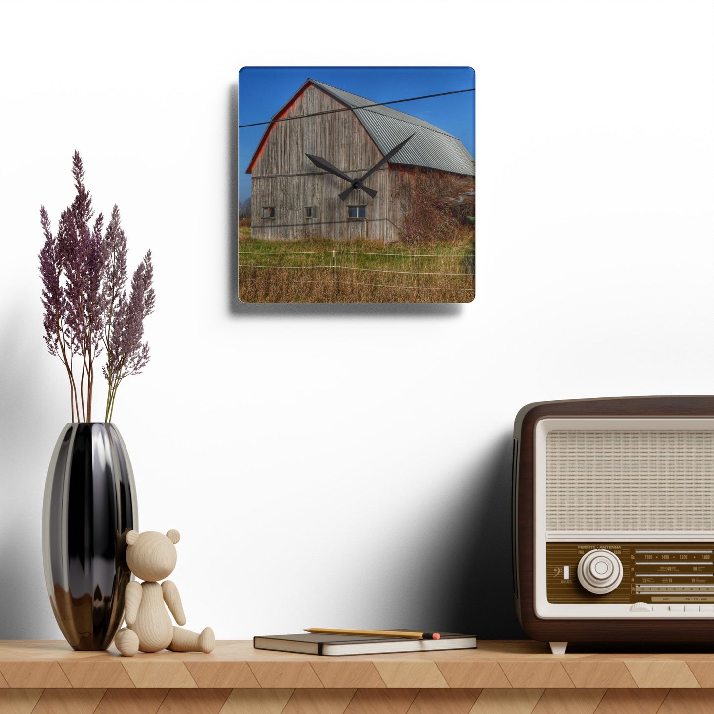 U R There Photography Dodge Road Grey I Rustic Farmhouse Acrylic Analog Wall Clock