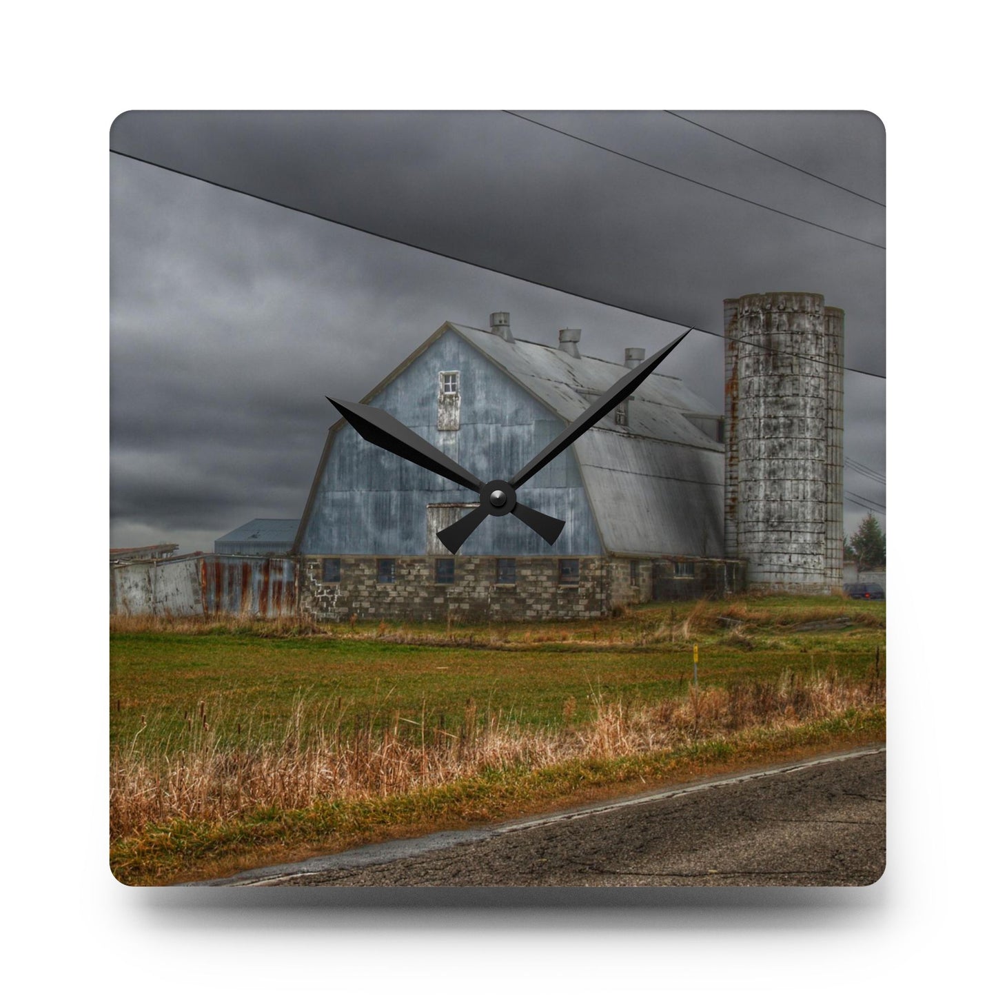U R There Photography Daley Road Grey IV Rustic Farmhouse Acrylic Analog Wall Clock