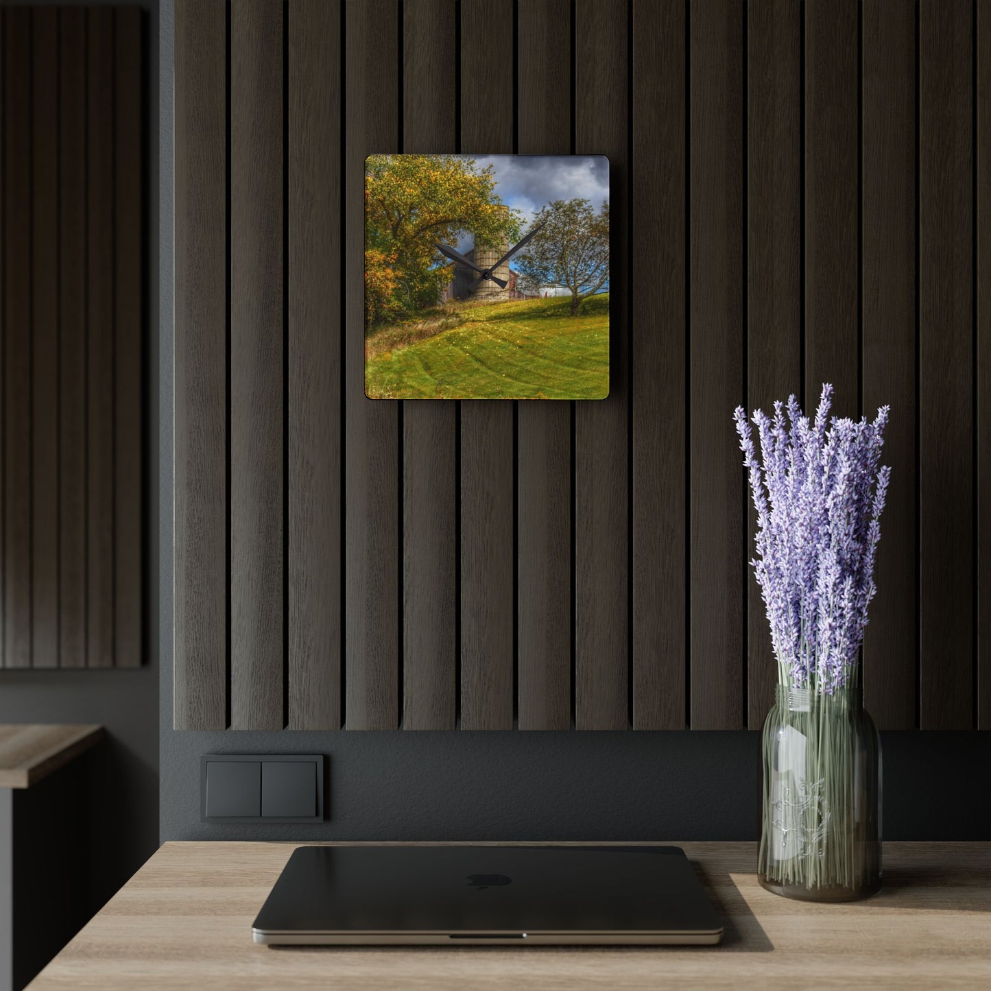 U R There Photography M-24 Hilltop Grey Rustic Farmhouse Acrylic Analog Wall Clock