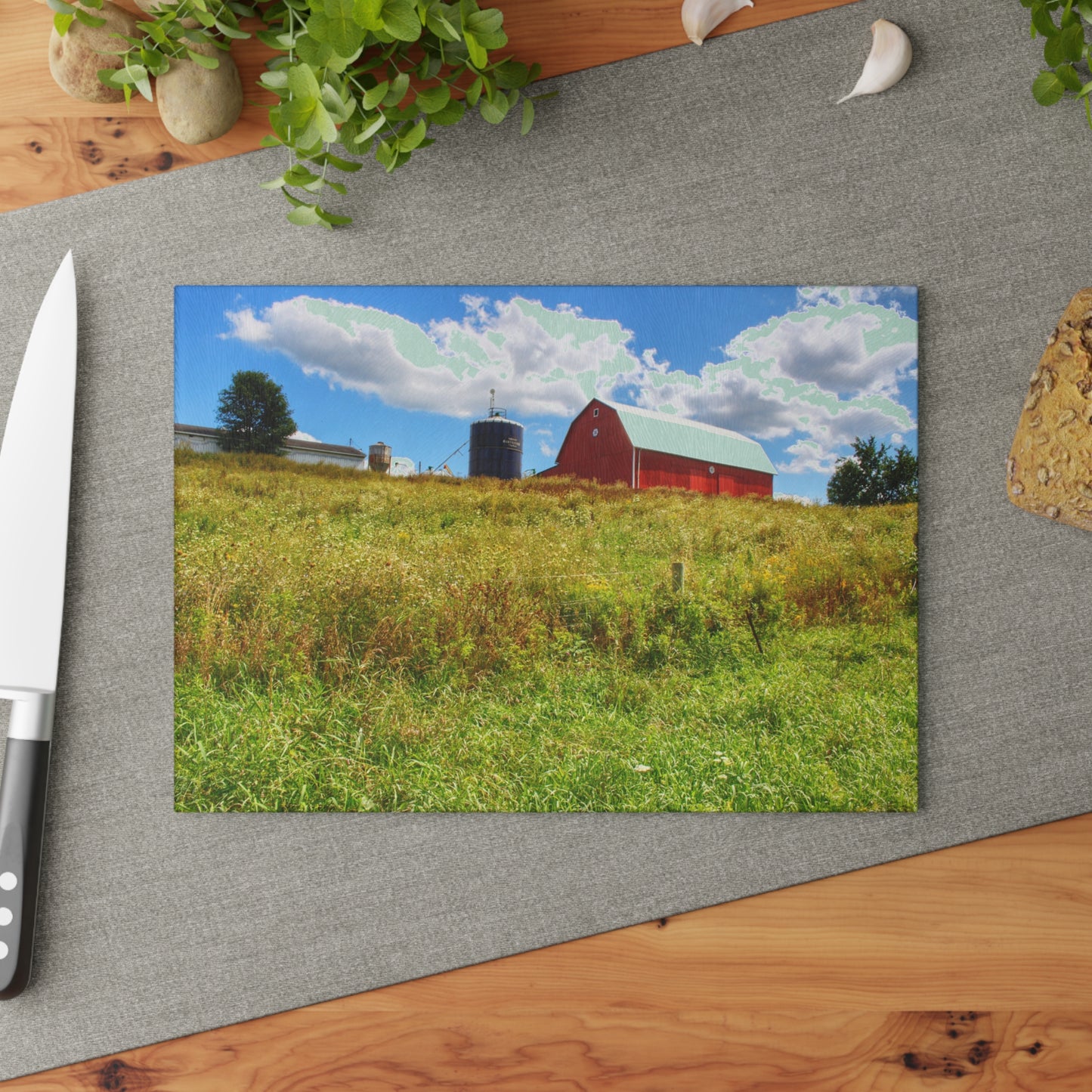 U R There Photography South Henderson Road Hilltop Red II Rustic Farmhouse Tempered-Glass Cutting Board