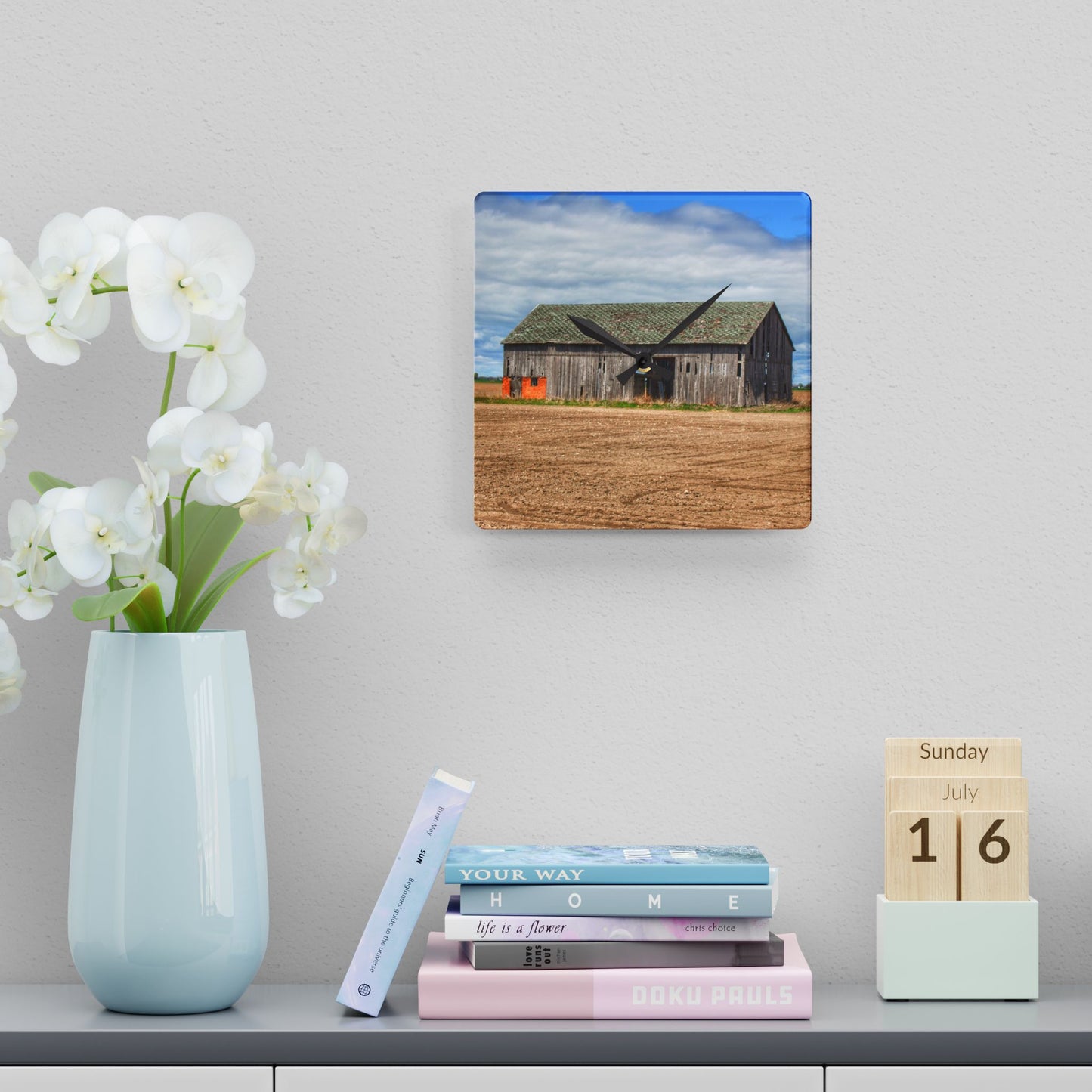 U R There Photography Rescue Road Grey Rustic Farmhouse Acrylic Analog Wall Clock