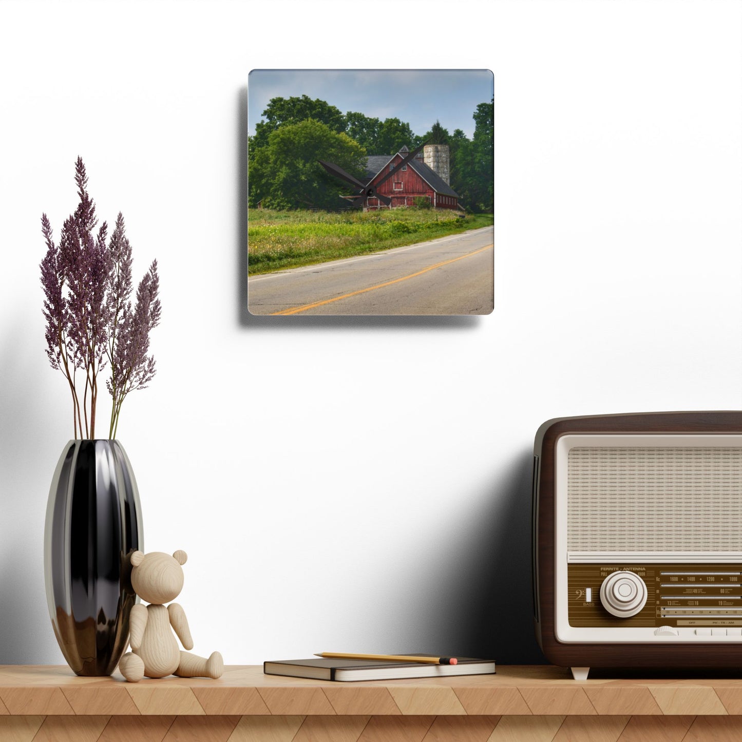 U R There Photography Metamora Red II Rustic Farmhouse Acrylic Analog Wall Clock