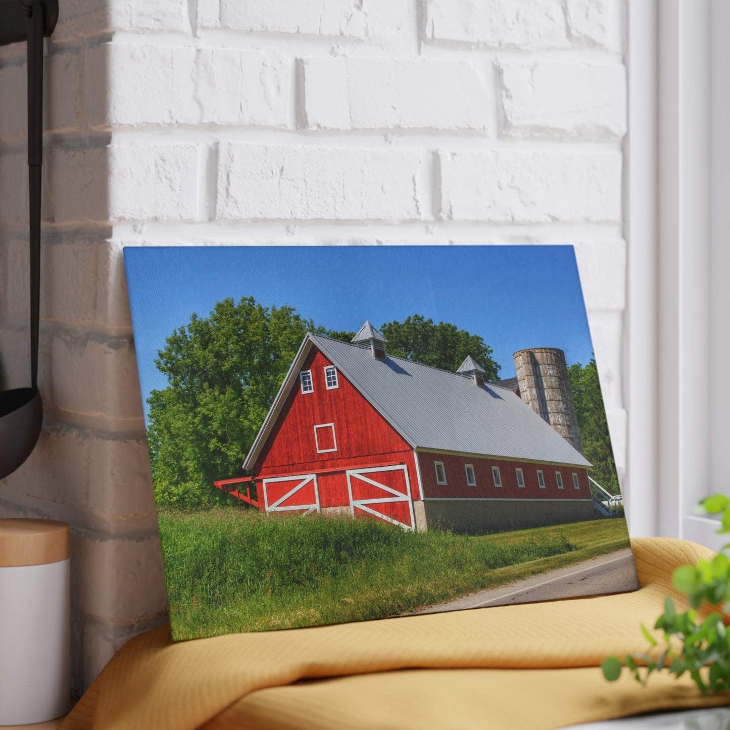 U R There Photography Metamora Red 2020 I Rustic Farmhouse Tempered-Glass Cutting Board