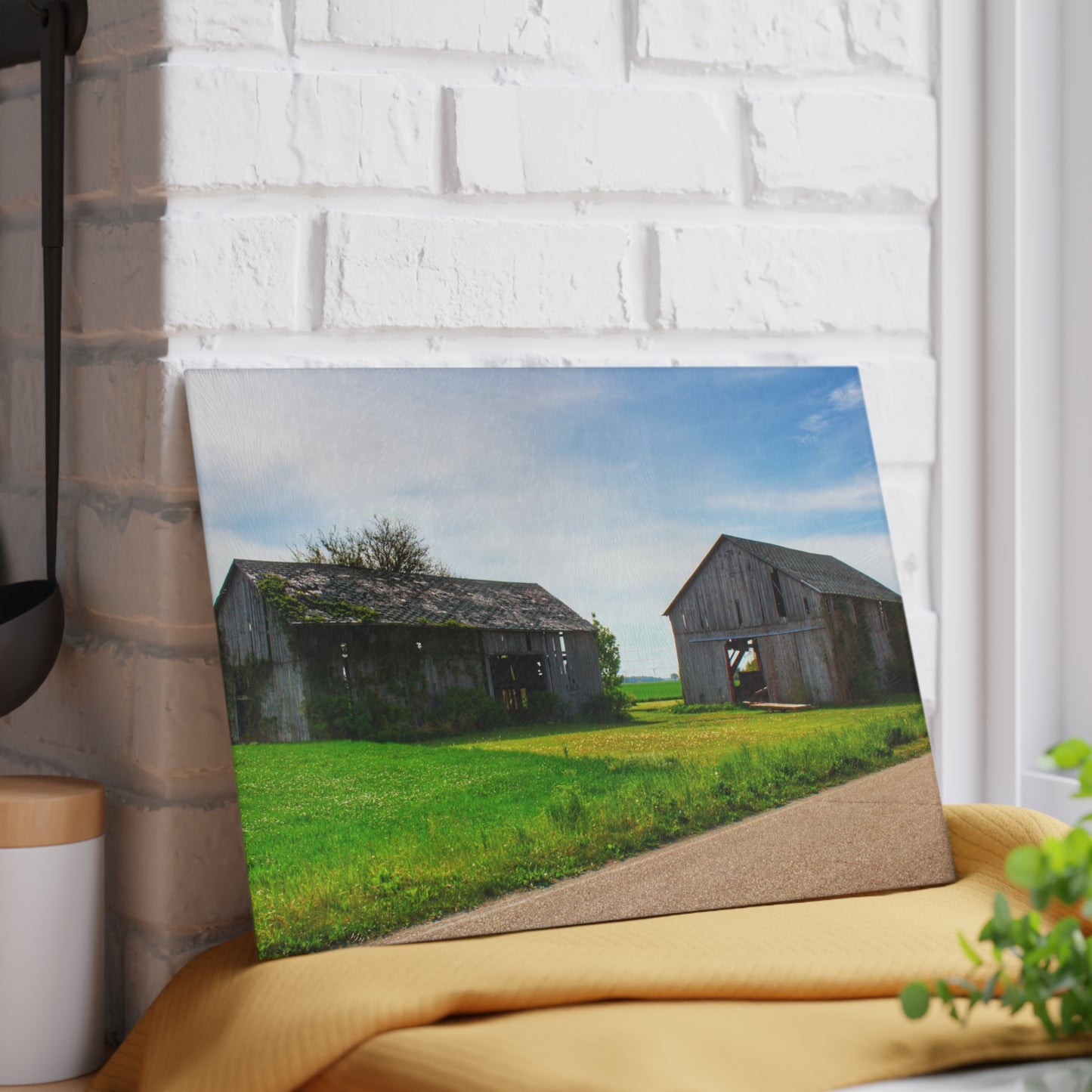 U R There Photography Caro Road Twin Greys I Rustic Farmhouse Tempered-Glass Cutting Board