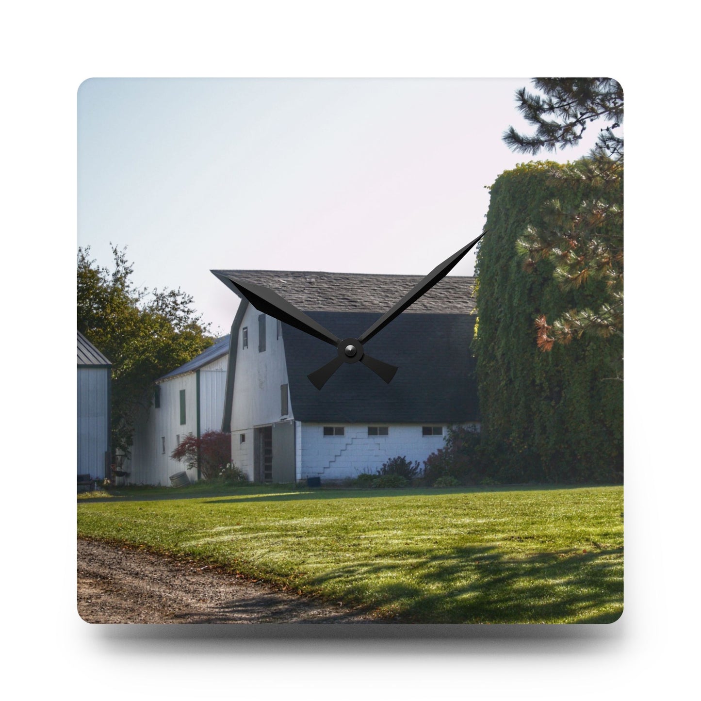 U R There Photography Five Lakes Road White Rustic Farmhouse Acrylic Analog Wall Clock