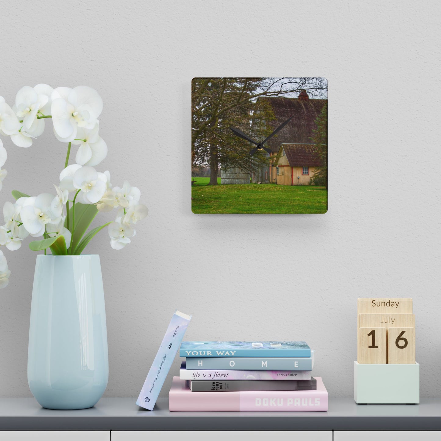 U R There Photography Romeo Van Dyke Grey Rustic Farmhouse Acrylic Analog Wall Clock