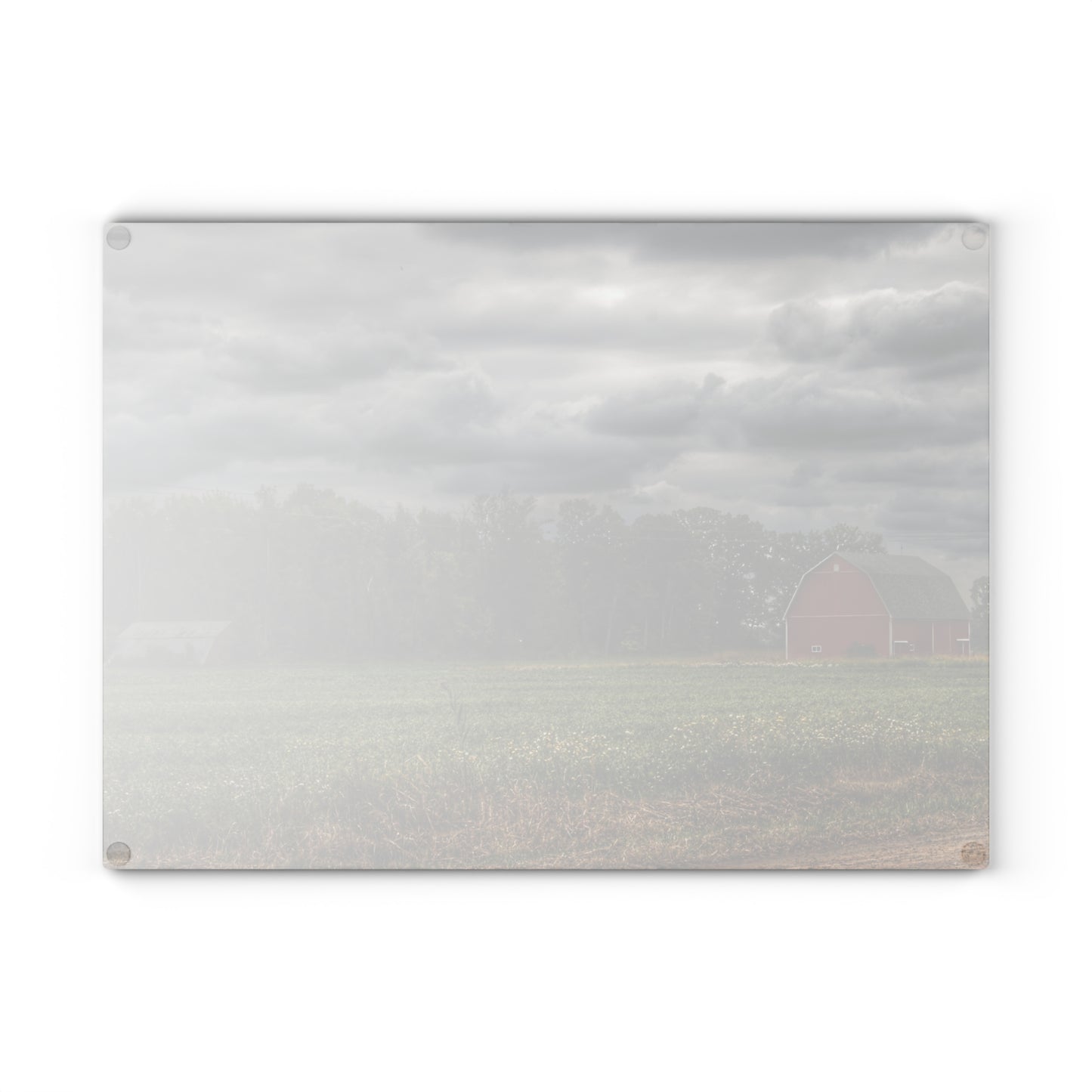 U R There Photography Weyer Road Red and Quonset Rustic Farmhouse Tempered-Glass Cutting Board