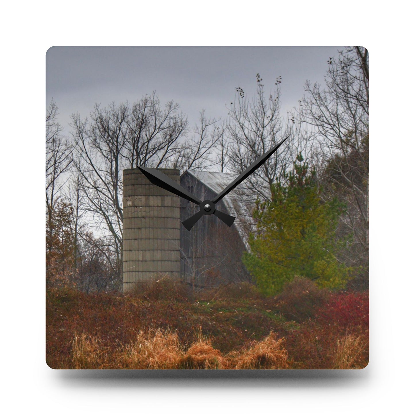 U R There Photography Freiberger Road Hidden Grey Rustic Farmhouse Acrylic Analog Wall Clock