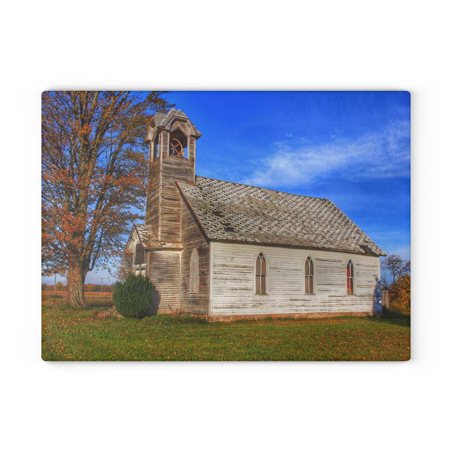 U R There Photography Schoolhouse of Marlette Road I Rustic Farmhouse Tempered-Glass Cutting Board