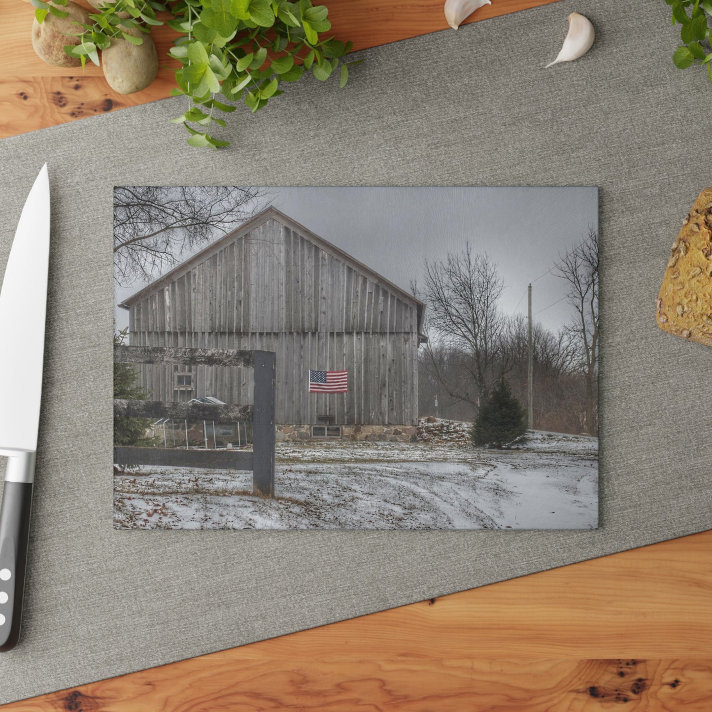 U R There Photography Sutton Road Patriot Grey I Rustic Farmhouse Tempered-Glass Cutting Board