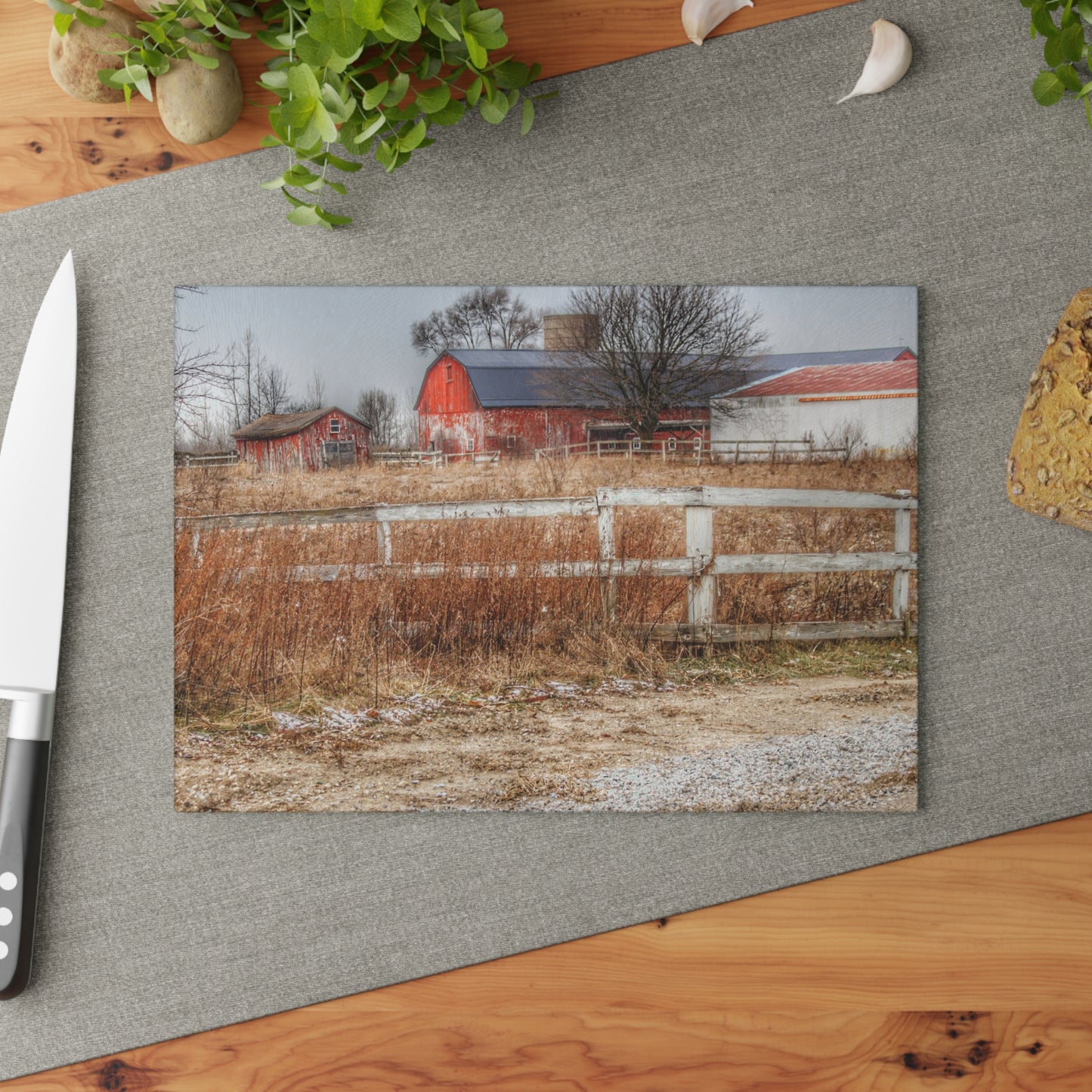 U R There Photography Mound Road Reds Rustic Farmhouse Tempered-Glass Cutting Board