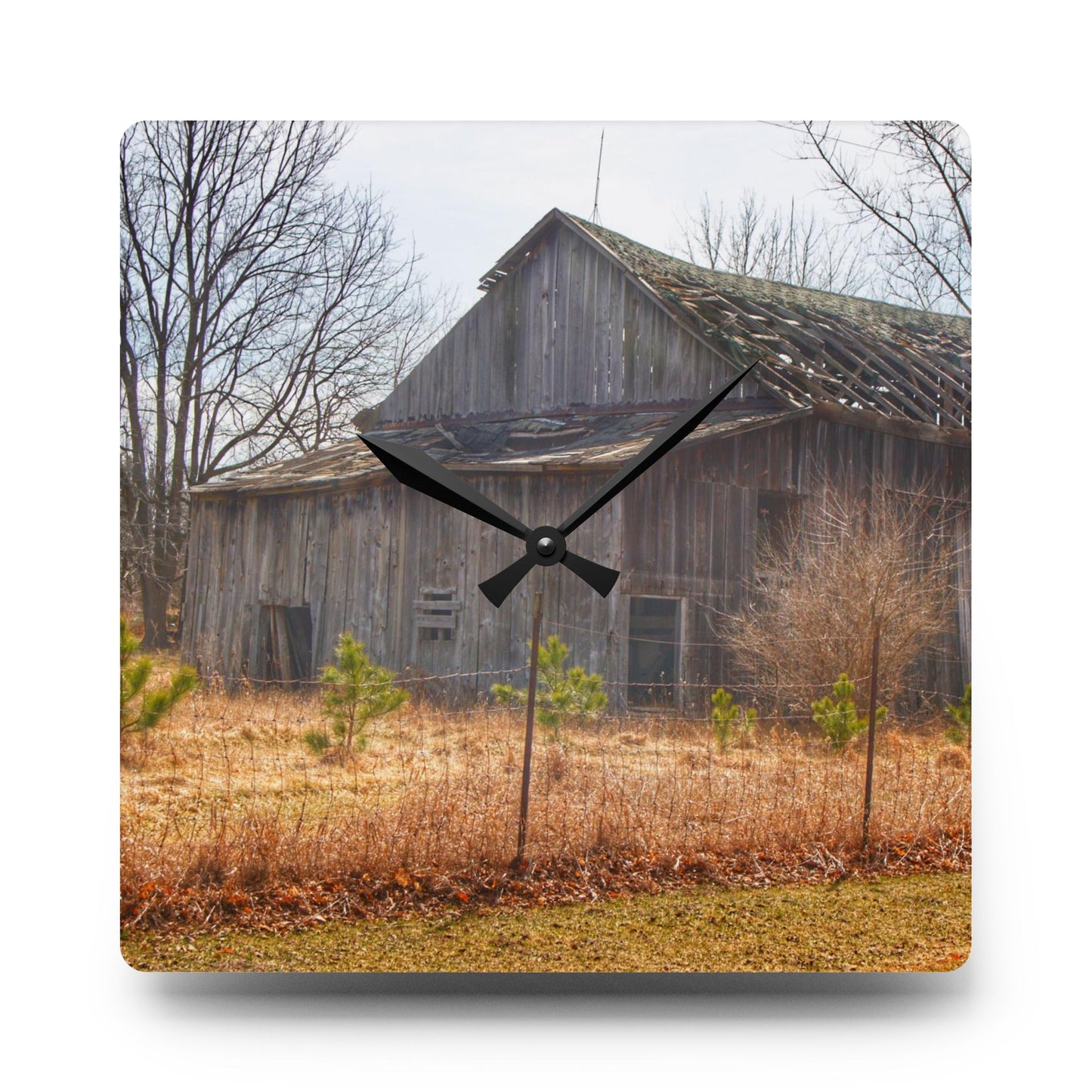 U R There Photography Leix Road Forgotten Grey I Rustic Farmhouse Acrylic Analog Wall Clock