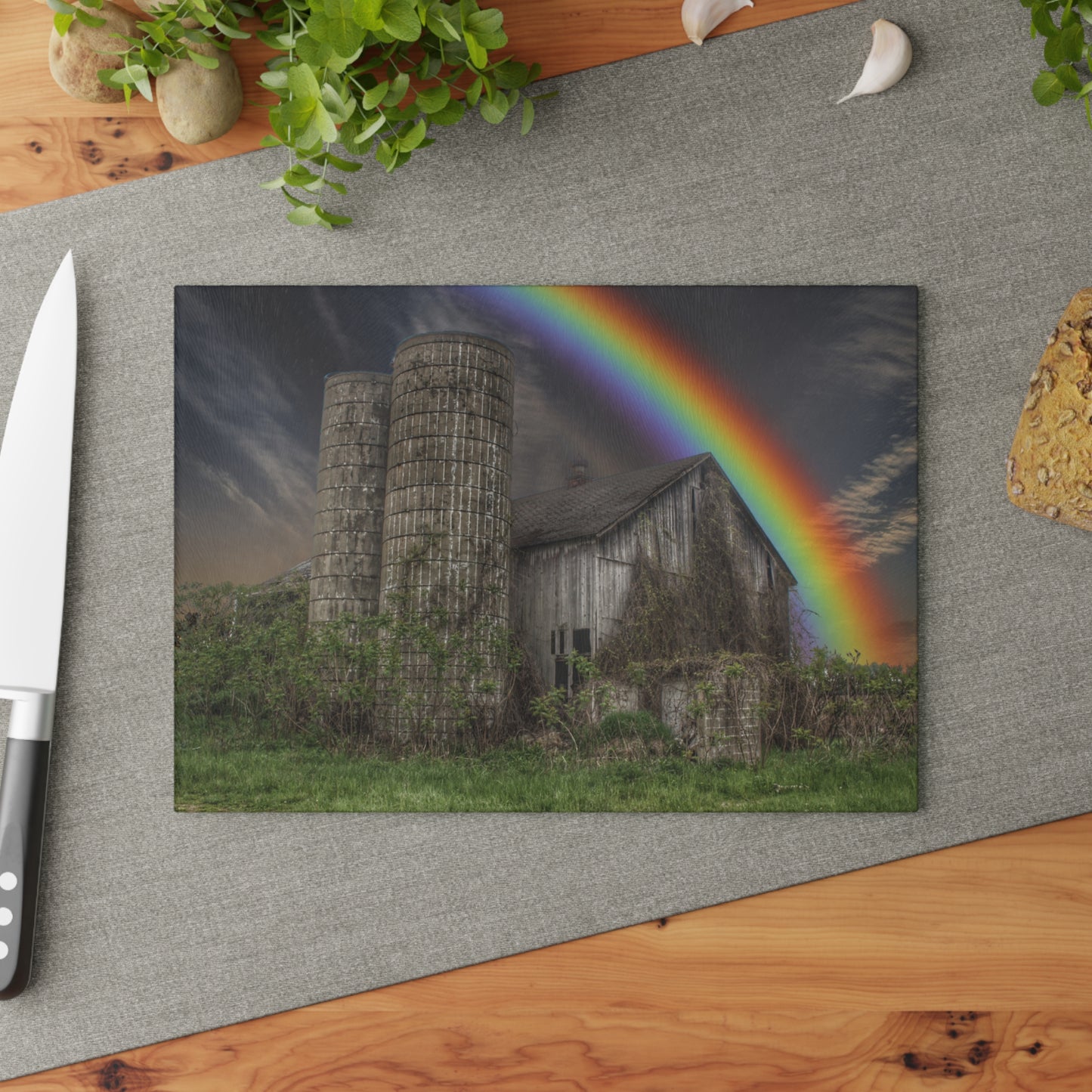 U R There Photography Somewhere Under the Rainbow Rustic Farmhouse Tempered-Glass Cutting Board