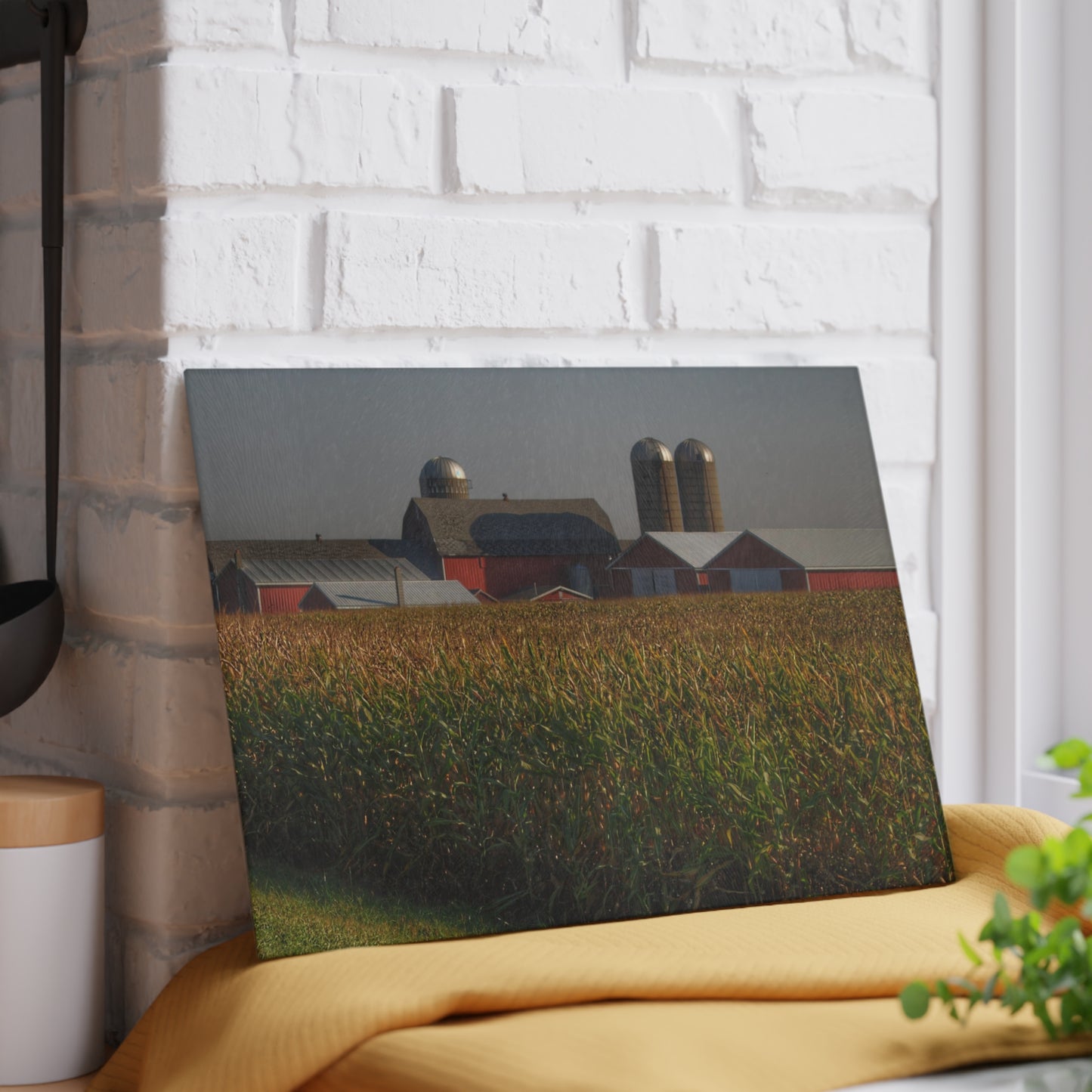 U R There Photography Slattery Road Farm and Cornfield II Rustic Farmhouse Tempered-Glass Cutting Board