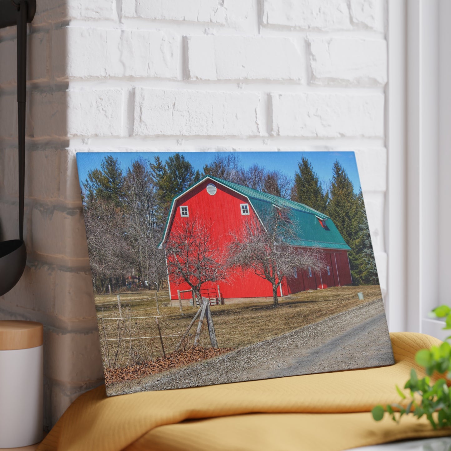 U R There Photography Campground Road Red Rustic Farmhouse Tempered-Glass Cutting Board