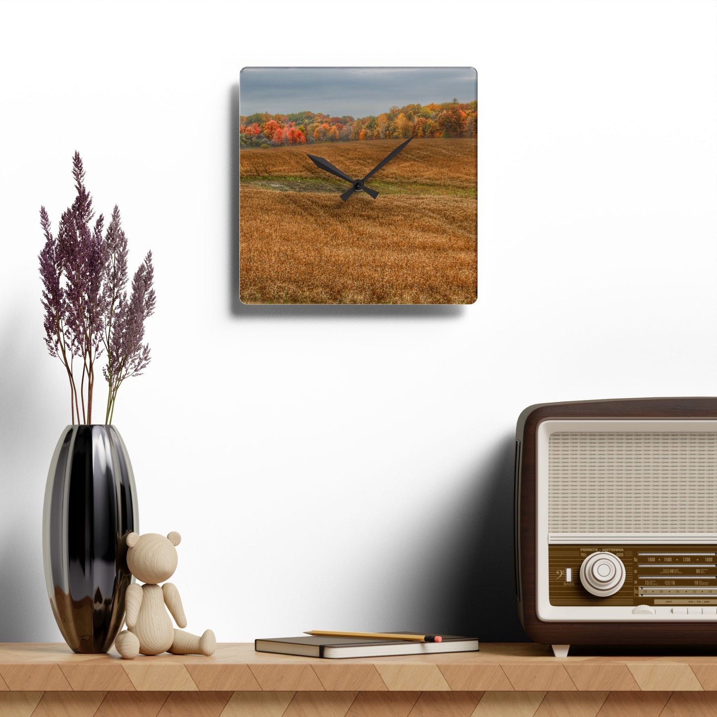 U R There Photography Colors of Fall on Lippincott Road Rustic Farmhouse Acrylic Analog Wall Clock