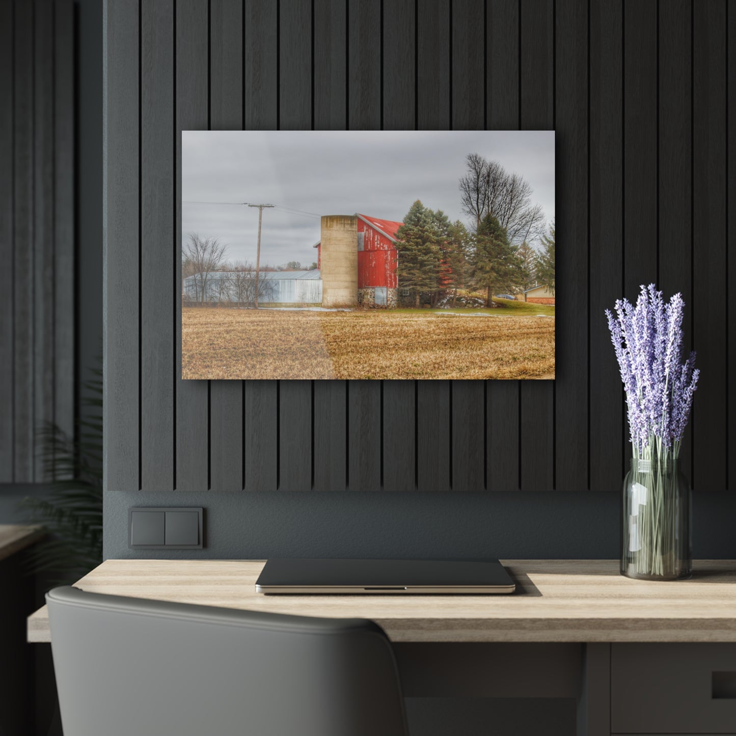 U R There Photography Laur Road Red Among the Pines I Rustic Farmhouse Acrylic Wall Print