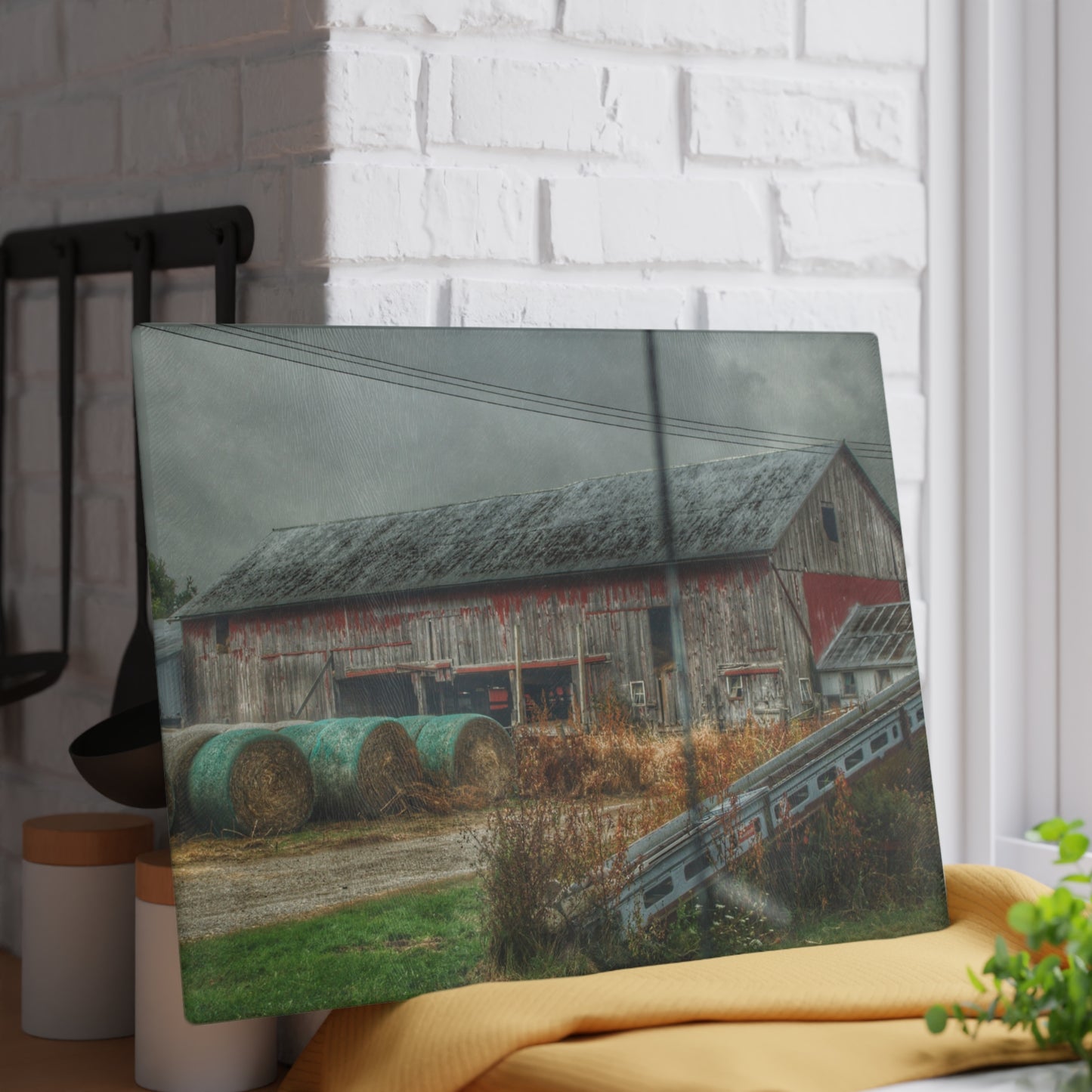 U R There Photography Richville Road Grey I Rustic Farmhouse Tempered-Glass Cutting Board