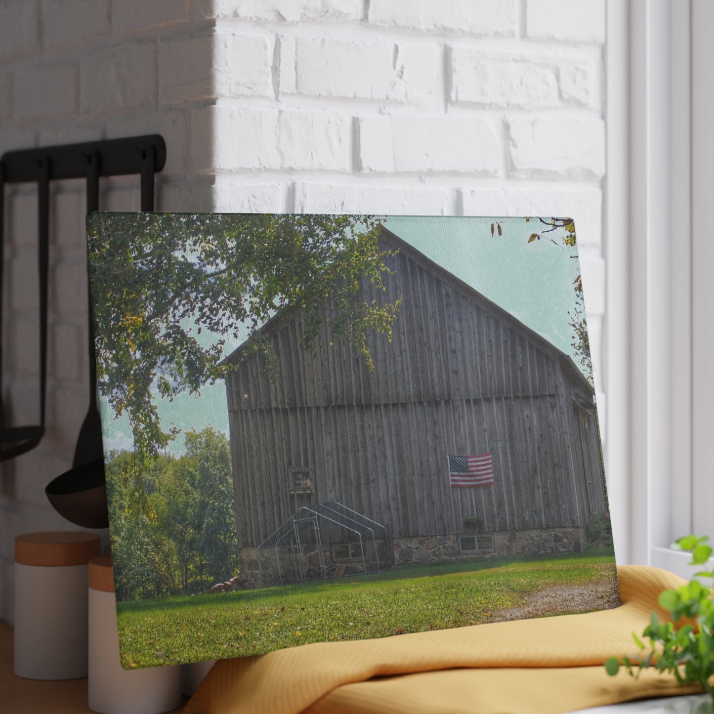 U R There Photography Sutton Road Patriot Grey II Rustic Farmhouse Tempered-Glass Cutting Board
