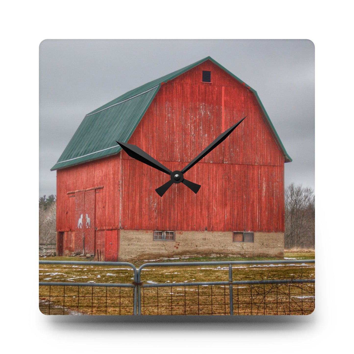 U R There Photography Lonsberry Red Rustic Farmhouse Acrylic Analog Wall Clock
